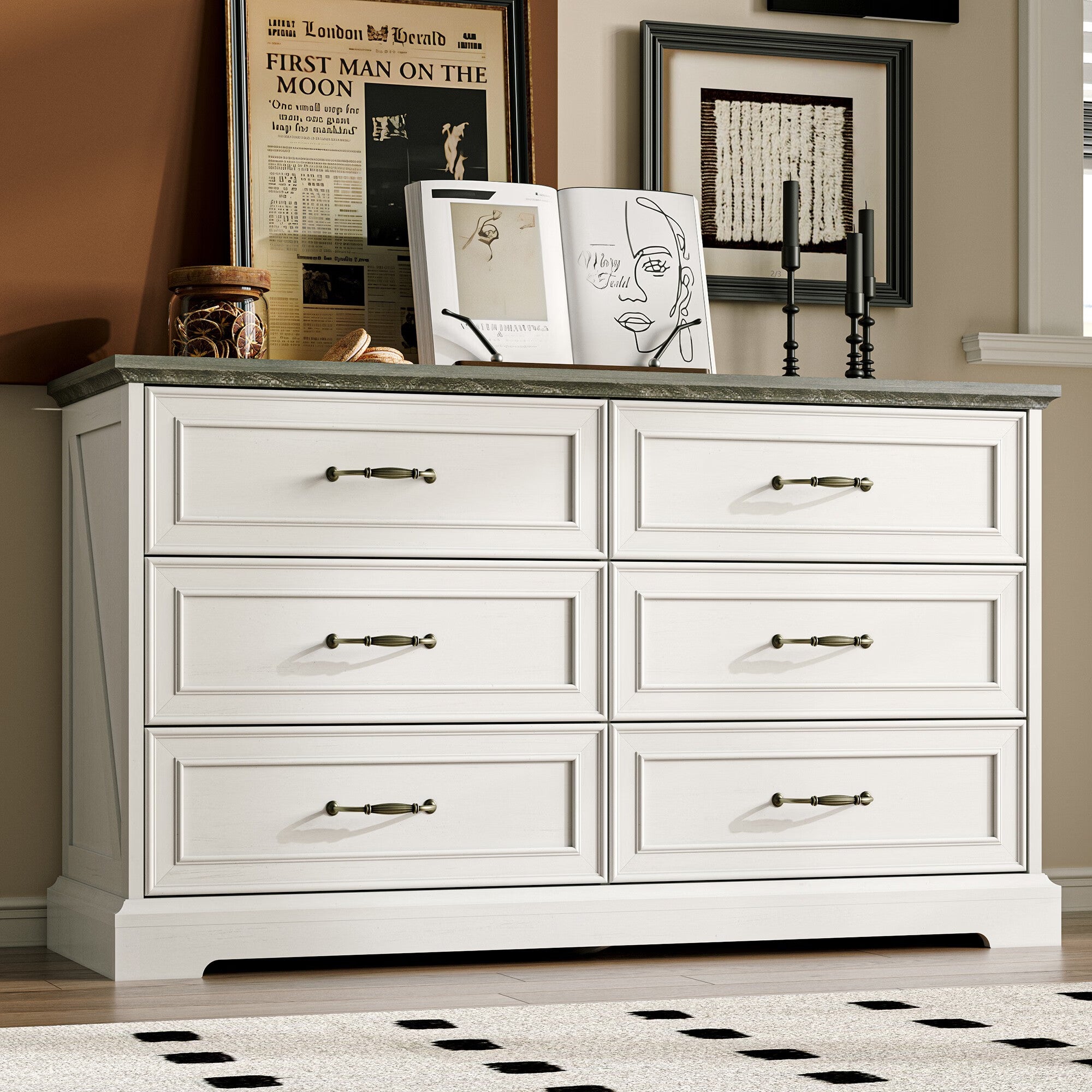 FANRAL Tall Dresser for Bedroom with 6 Drawers Chest of Drawers,en Dresser Storage Cabinet with Metal Handles, Dresser