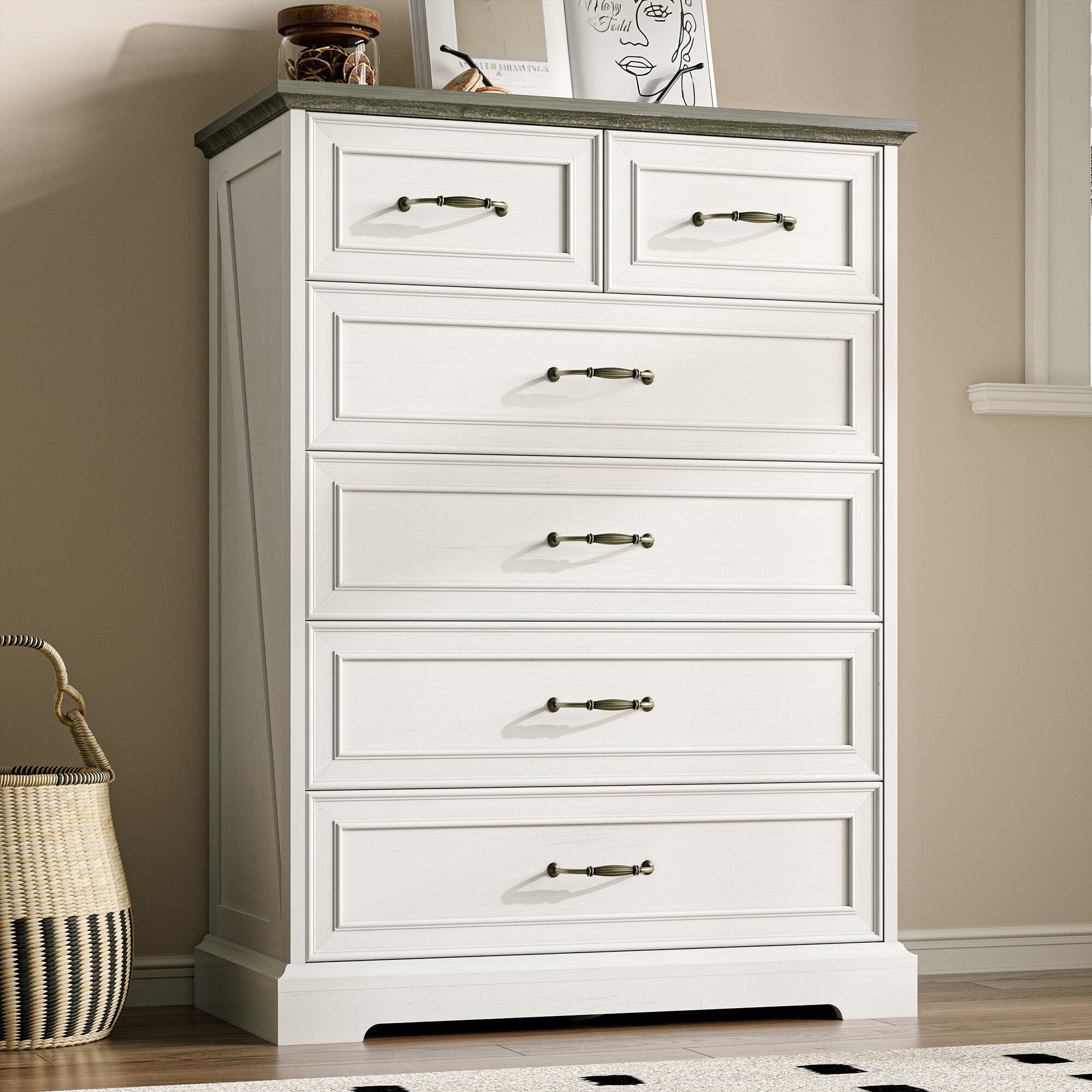 FANRAL Tall Dresser for Bedroom with 6 Drawers Chest of Drawers,en Dresser Storage Cabinet with Metal Handles, Dresser