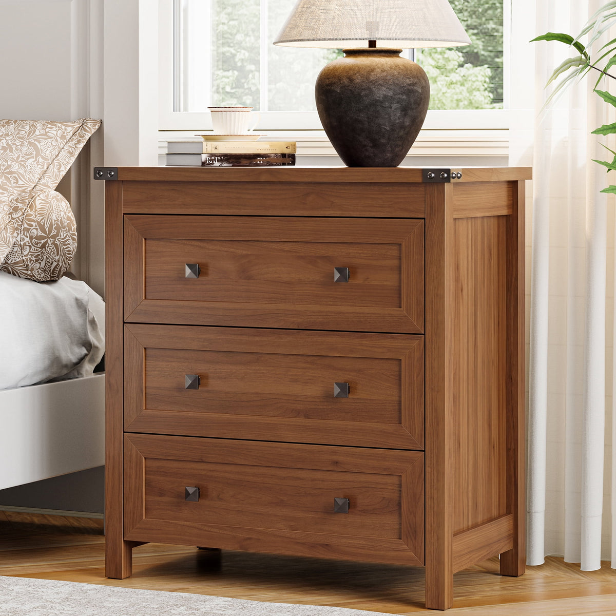 FANRAL 3 Large Drawer Nightstand,29.5" Tall Night Stand,27.5" Wide Side Table, Bedside Table Modern End Table,Small Wide Dresser for Bedroom, Nightstand