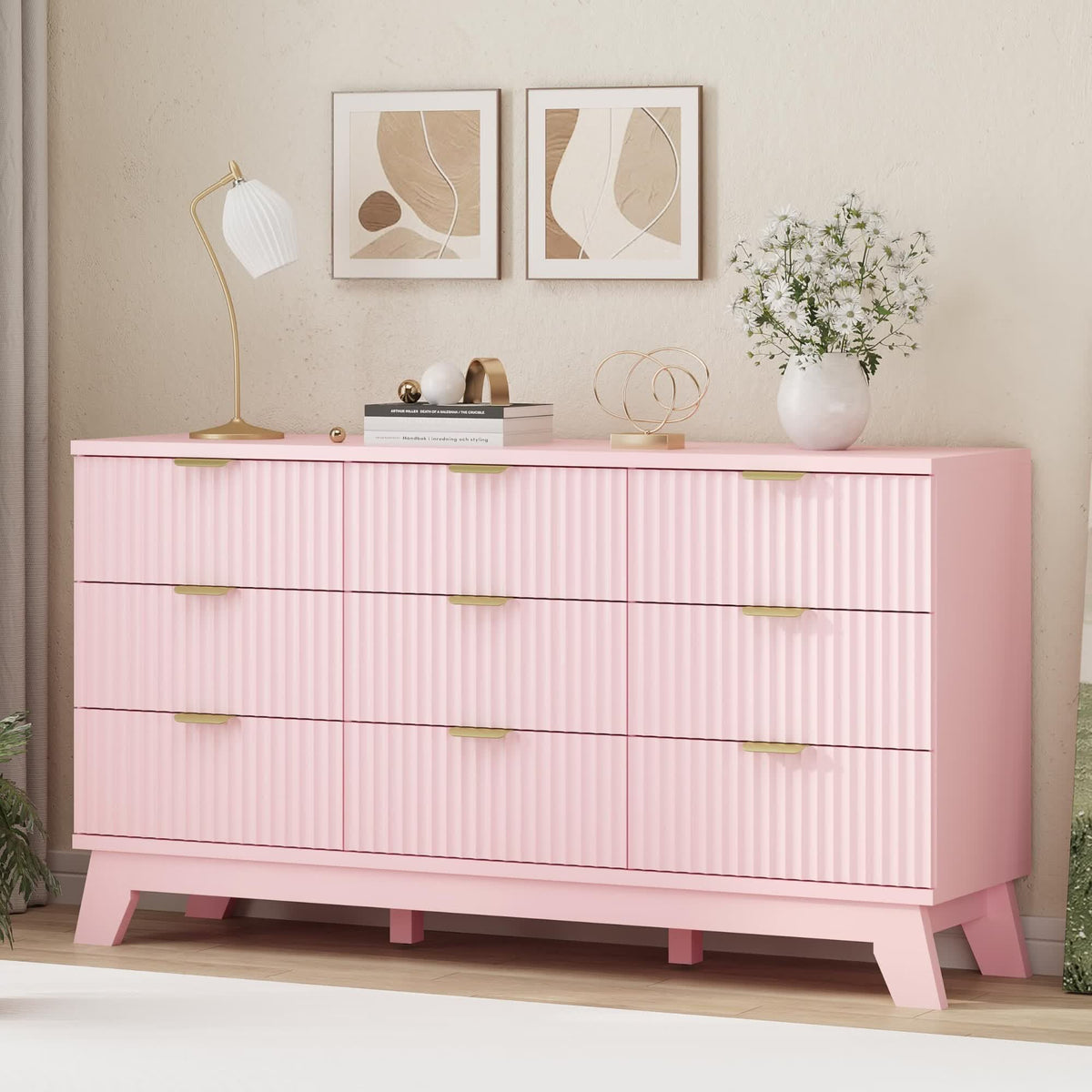 FANRAL 6 Drawers Dresser Fluted Dresser for Bedroom,en Chest of Drawers Modern Dresser for Closet, Dresser