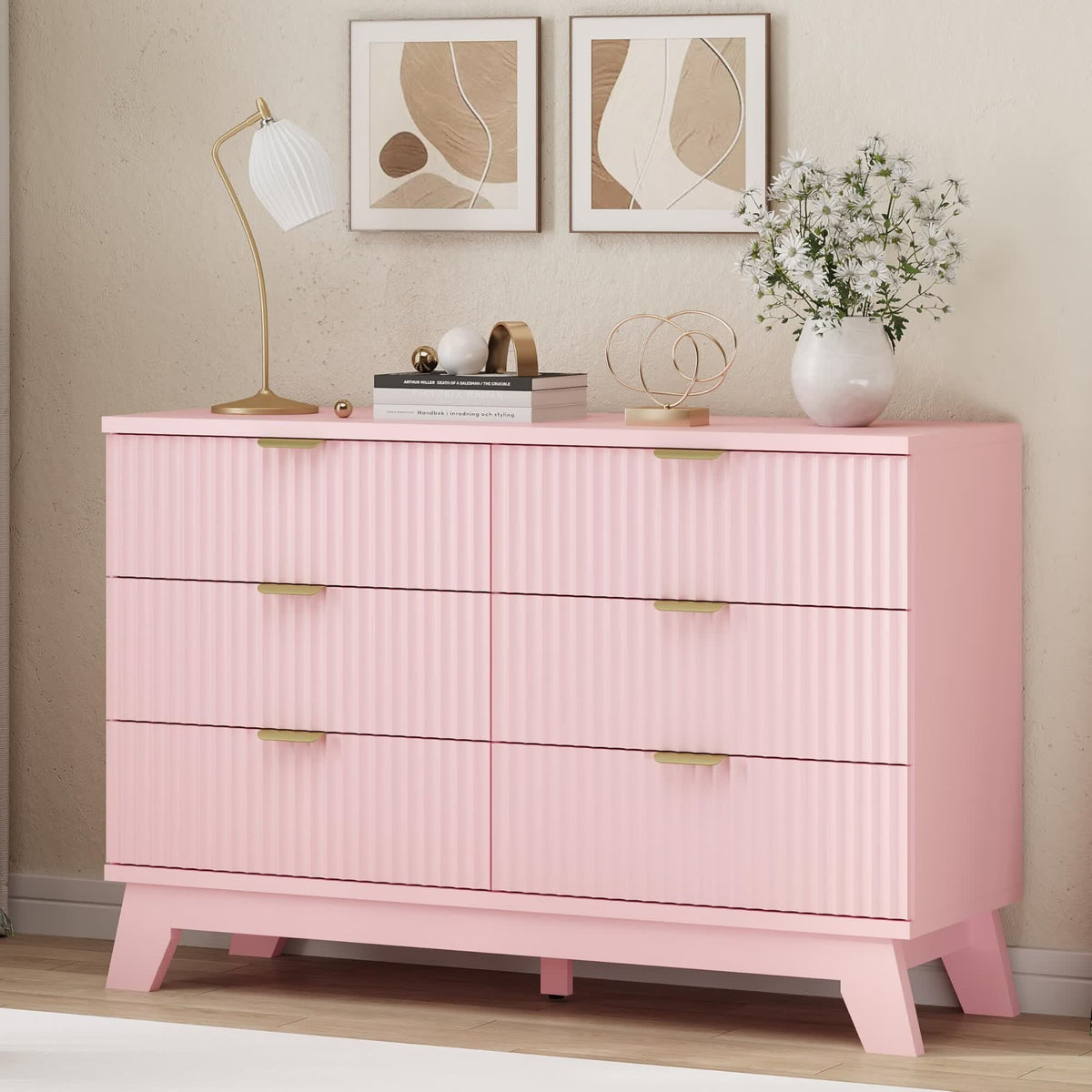 FANRAL 6 Drawers Dresser Fluted Dresser for Bedroom,en Chest of Drawers Modern Dresser for Closet, Dresser