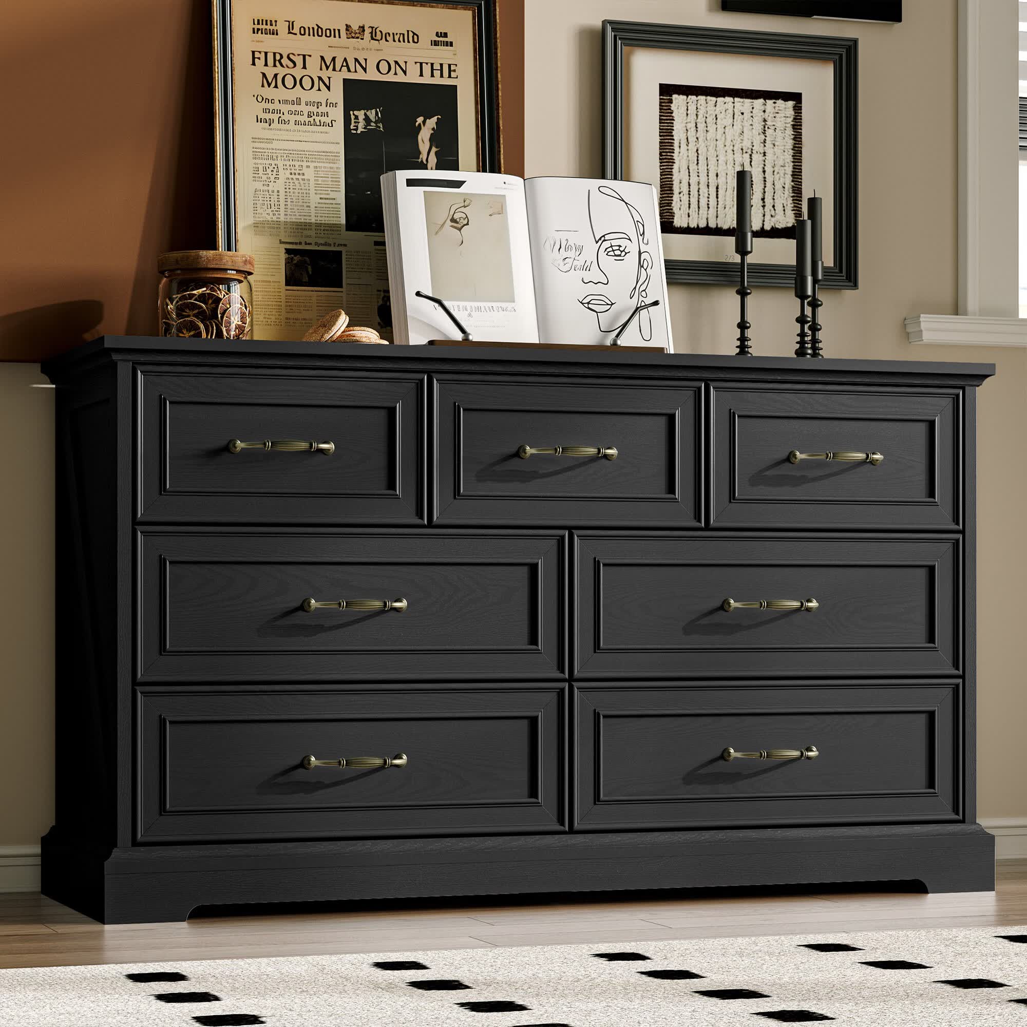 FANRAL Tall Dresser for Bedroom with 6 Drawers Chest of Drawers,en Dresser Storage Cabinet with Metal Handles, Dresser