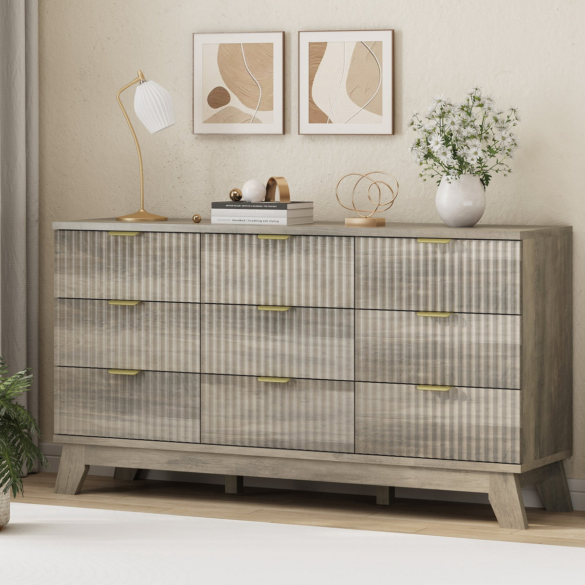 FANRAL 6 Drawers Dresser Fluted Dresser for Bedroom,en Chest of Drawers Modern Dresser for Closet, Dresser