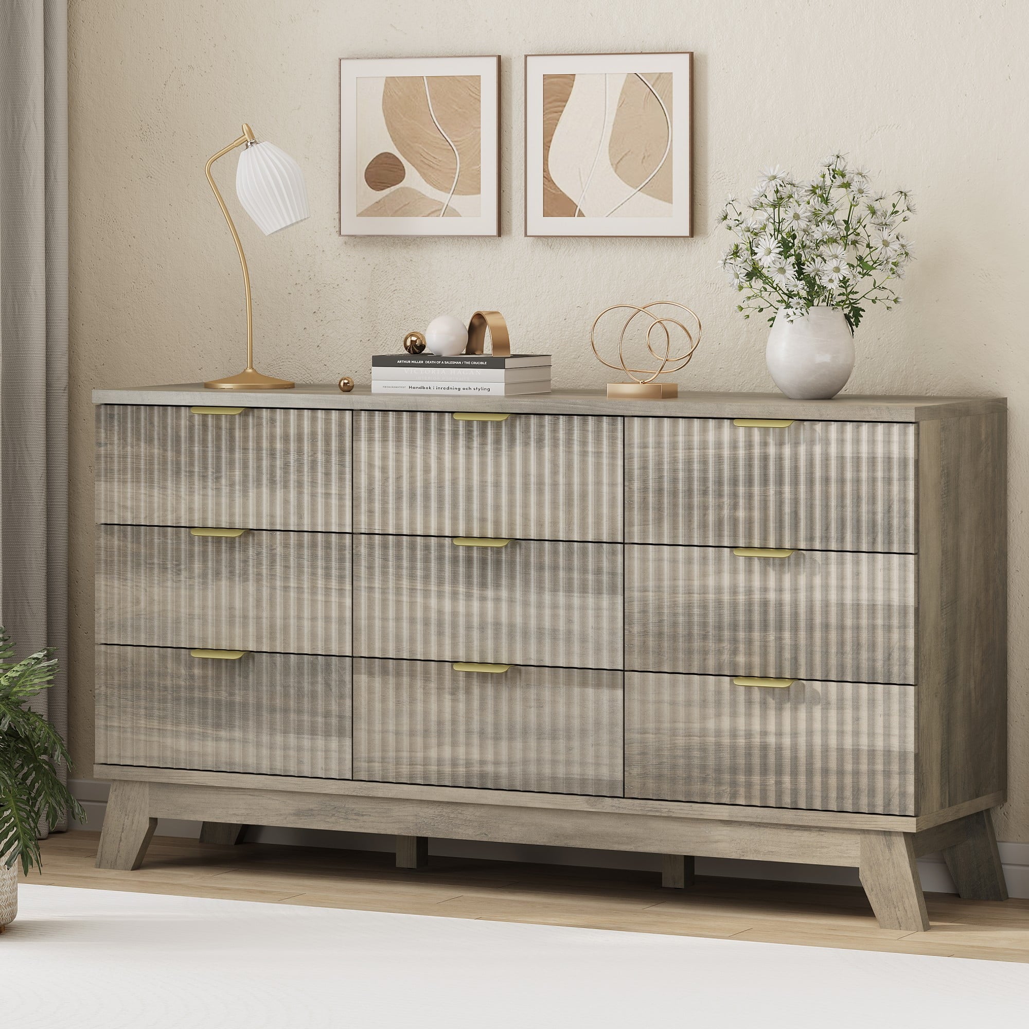 FANRAL 6 Drawers Dresser Fluted Dresser for Bedroom,en Chest of Drawers Modern Dresser for Closet, Dresser