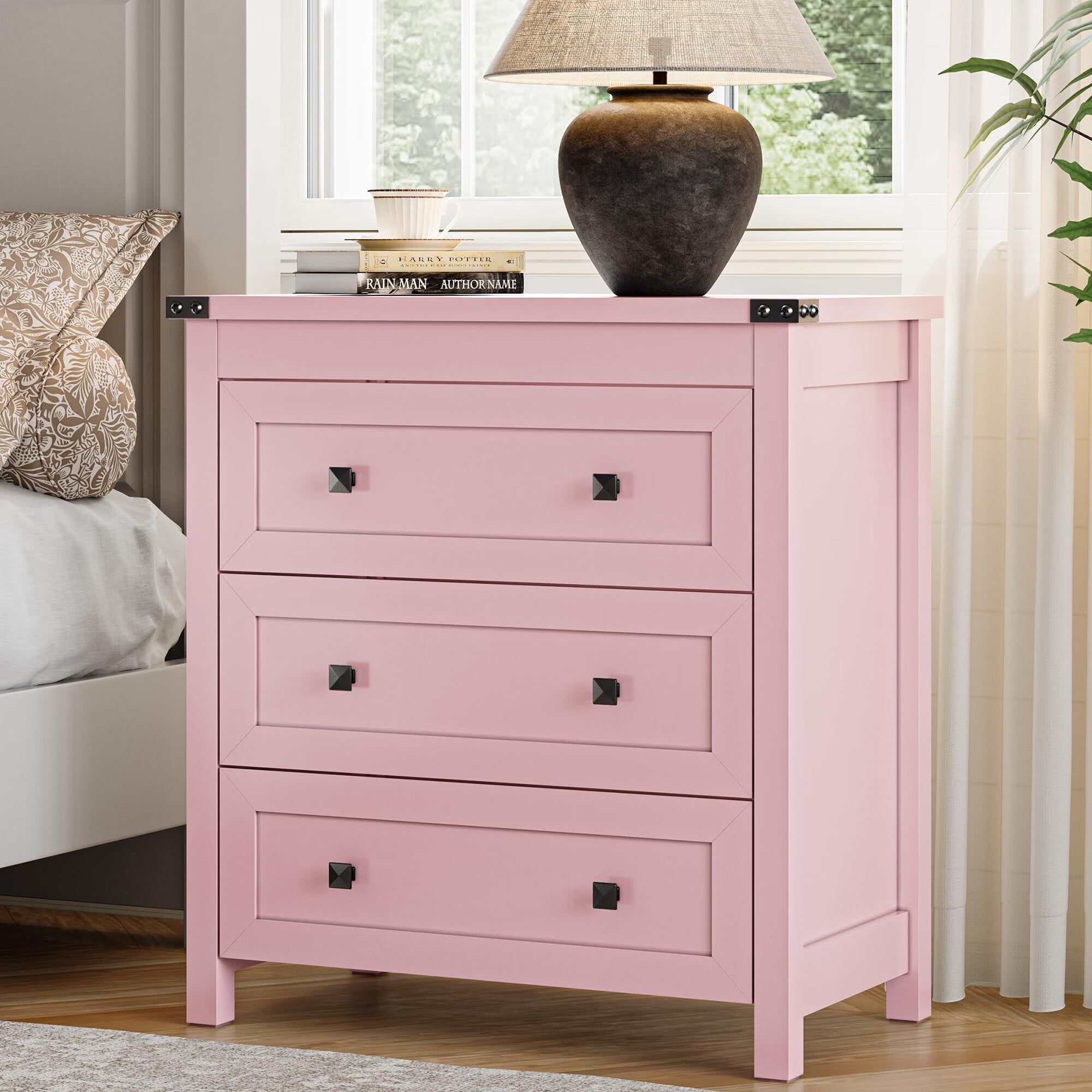 FANRAL 3 Large Drawer Nightstand,29.5" Tall Night Stand,27.5" Wide Side Table, Bedside Table Modern End Table,Small Wide Dresser for Bedroom, Nightstand