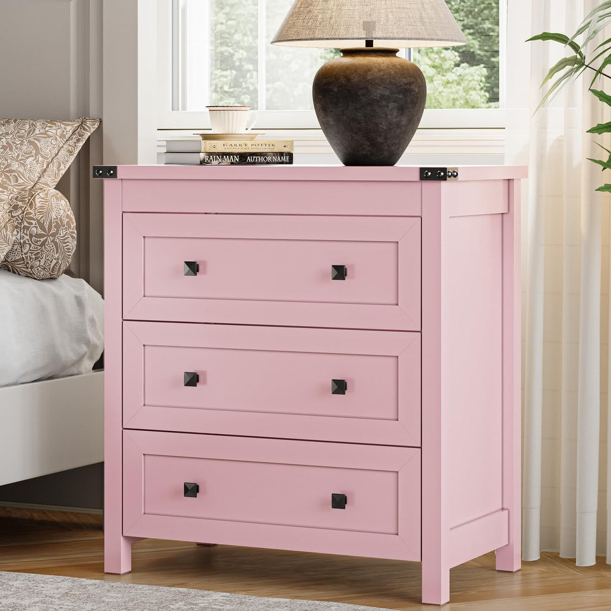 FANRAL 3 Large Drawer Nightstand,29.5" Tall Night Stand,27.5" Wide Side Table, Bedside Table Modern End Table,Small Wide Dresser for Bedroom, Nightstand