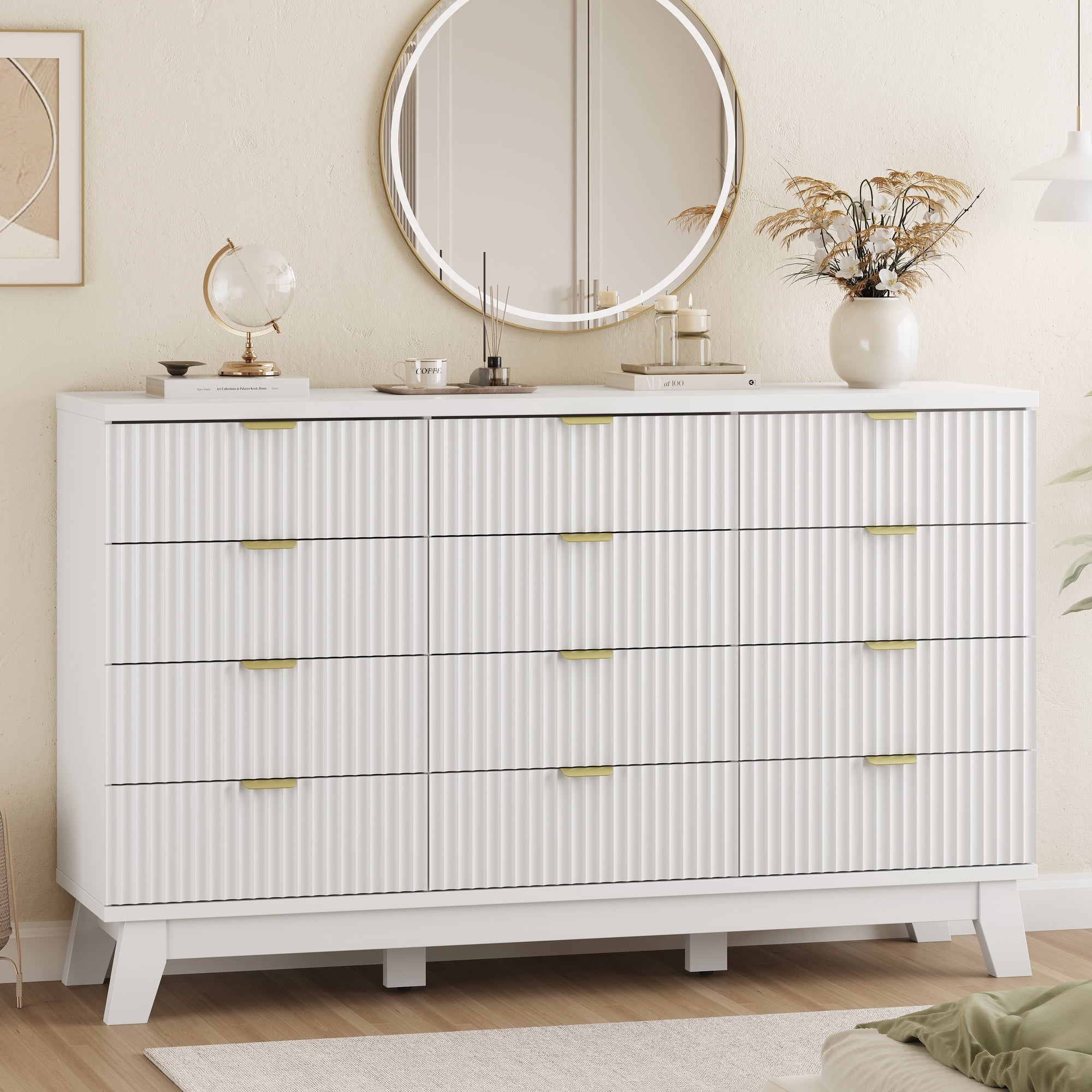 FANRAL 6 Drawers Dresser Fluted Dresser for Bedroom,en Chest of Drawers Modern Dresser for Closet, Dresser
