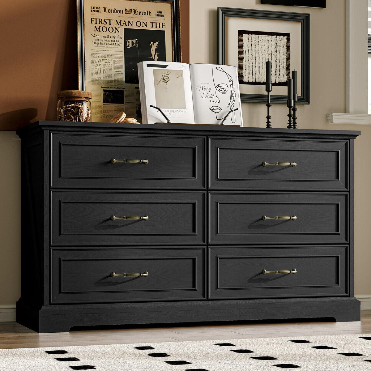FANRAL Tall Dresser for Bedroom with 6 Drawers Chest of Drawers,en Dresser Storage Cabinet with Metal Handles, Dresser