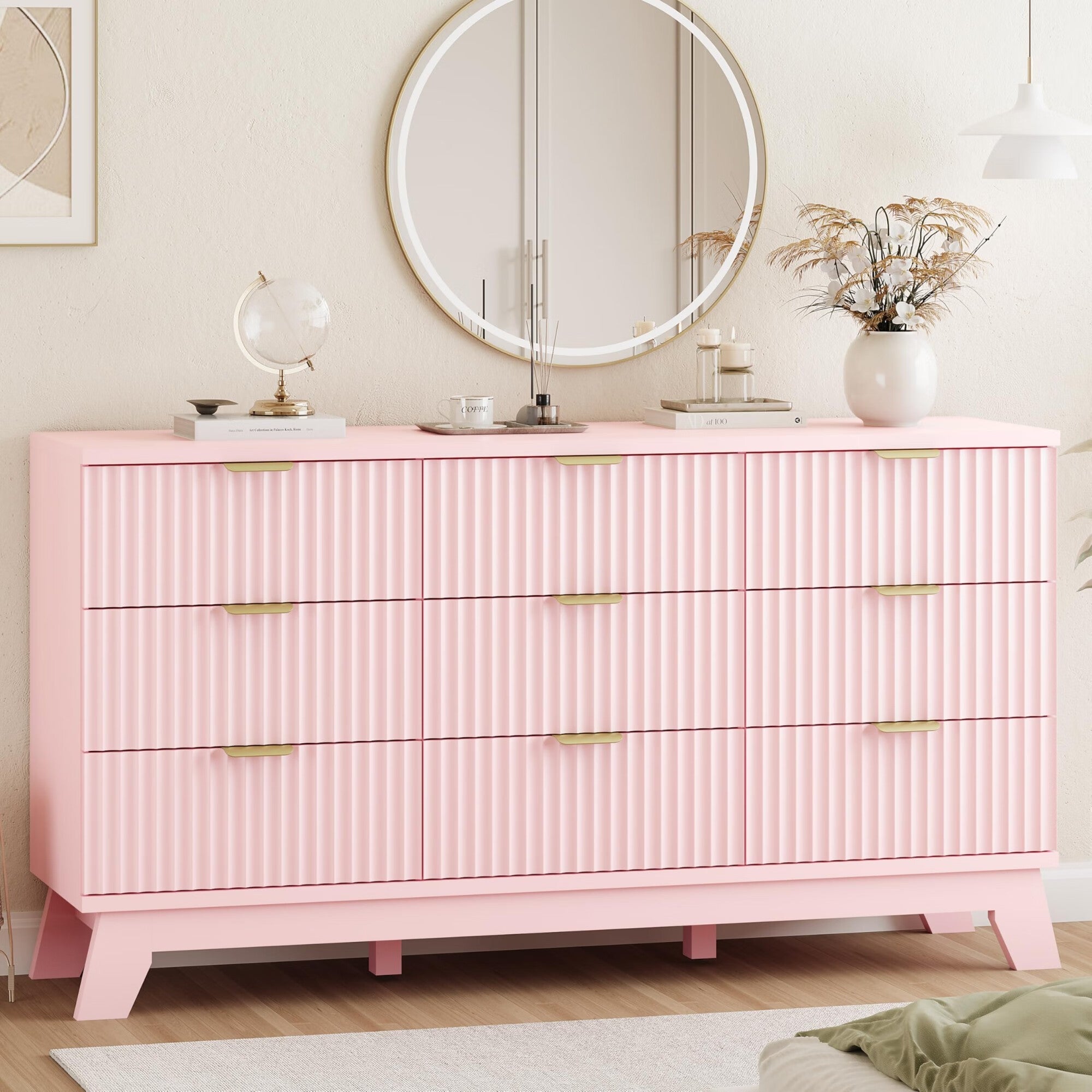 FANRAL 6 Drawers Dresser Fluted Dresser for Bedroom,en Chest of Drawers Modern Dresser for Closet, Dresser