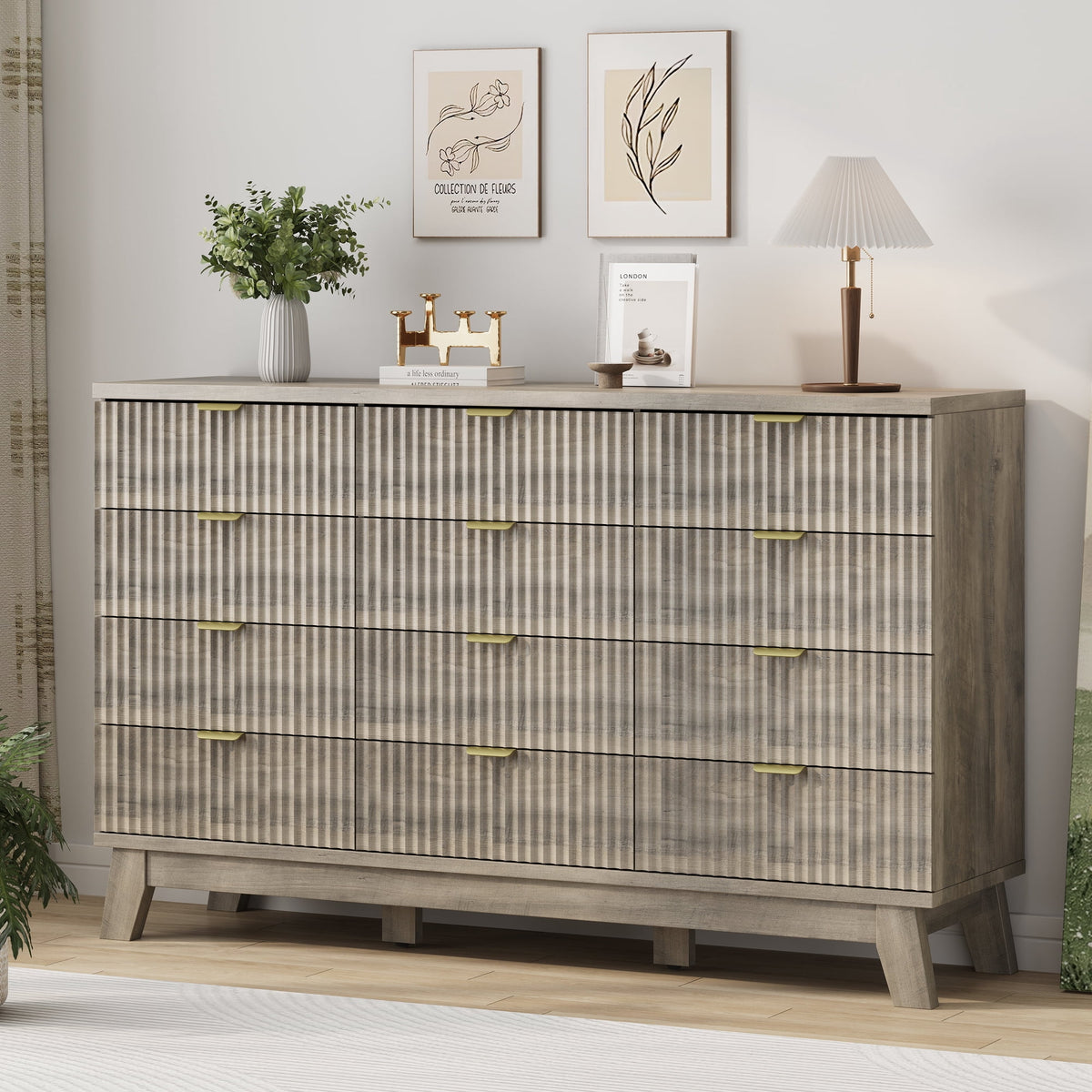 FANRAL 6 Drawers Dresser Fluted Dresser for Bedroom,en Chest of Drawers Modern Dresser for Closet, Dresser