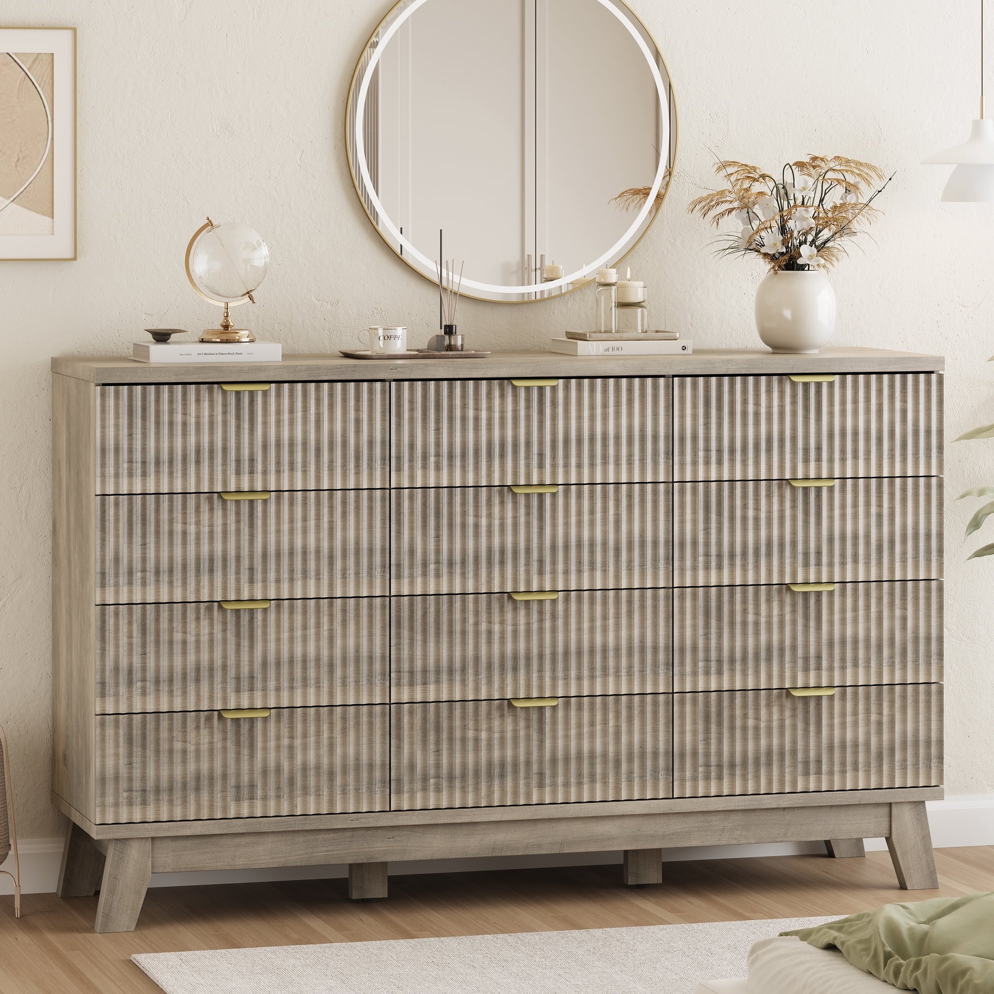 FANRAL 6 Drawers Dresser Fluted Dresser for Bedroom,en Chest of Drawers Modern Dresser for Closet, Dresser