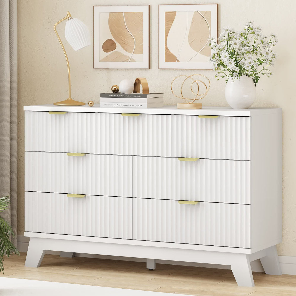 FANRAL 6 Drawers Dresser Fluted Dresser for Bedroom,en Chest of Drawers Modern Dresser for Closet, Dresser