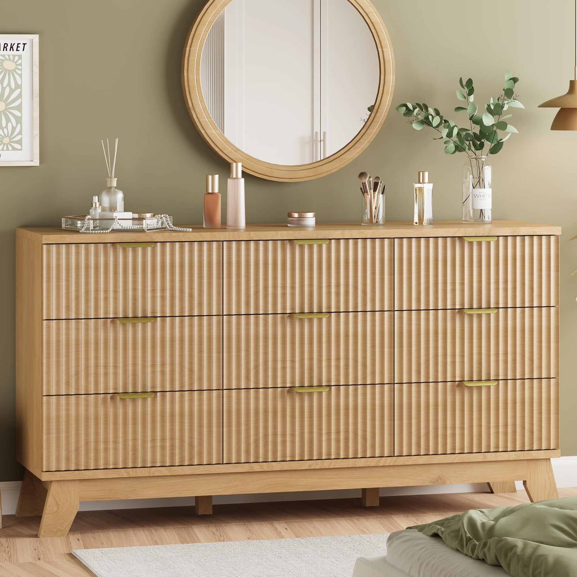 FANRAL 6 Drawers Dresser Fluted Dresser for Bedroom,en Chest of Drawers Modern Dresser for Closet, Dresser