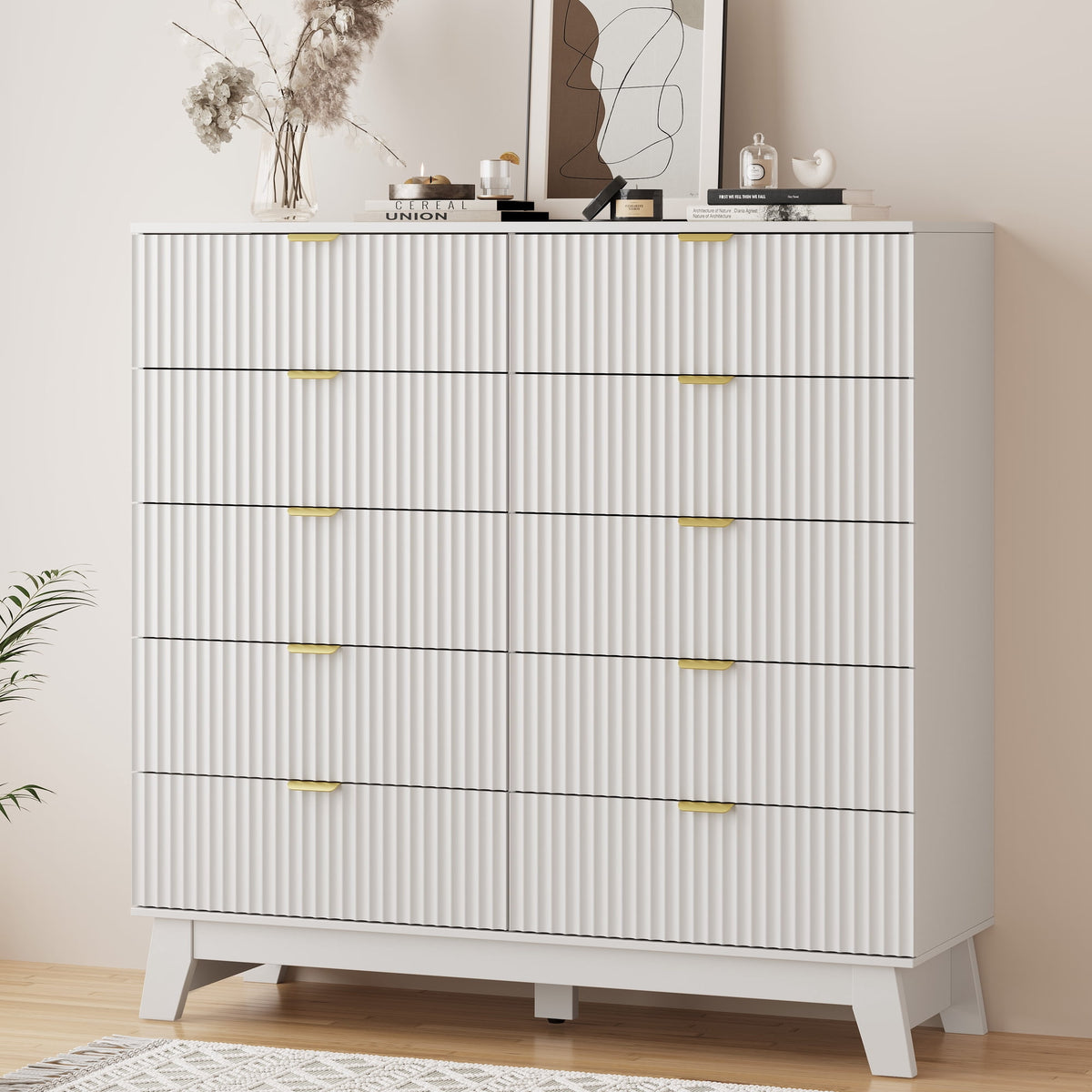 FANRAL 6 Drawers Dresser Fluted Dresser for Bedroom,en Chest of Drawers Modern Dresser for Closet, Dresser