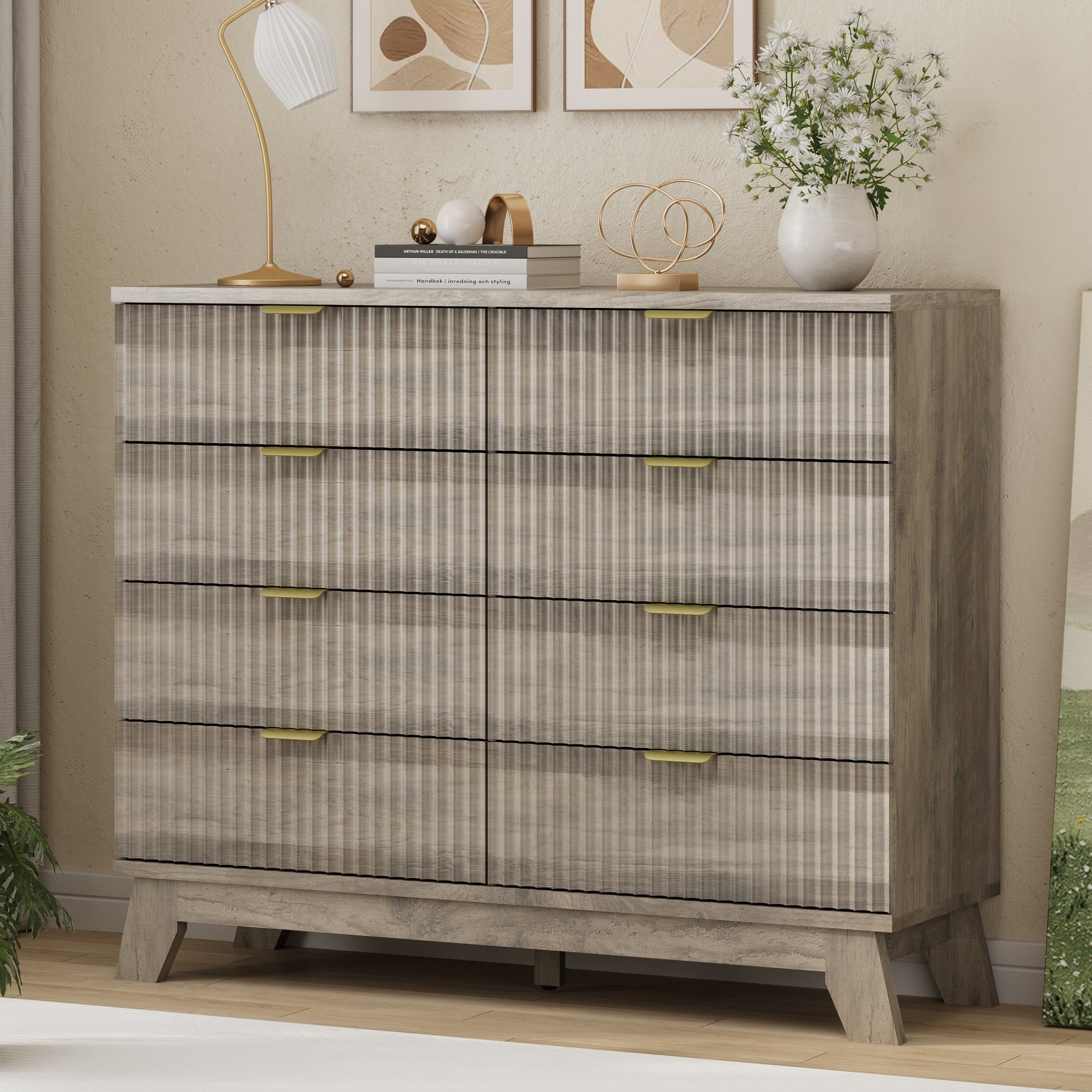 FANRAL 6 Drawers Dresser Fluted Dresser for Bedroom,en Chest of Drawers Modern Dresser for Closet, Dresser