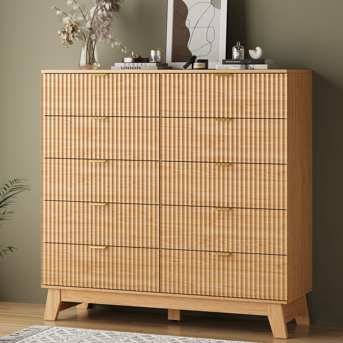 FANRAL 6 Drawers Dresser Fluted Dresser for Bedroom,en Chest of Drawers Modern Dresser for Closet, Dresser