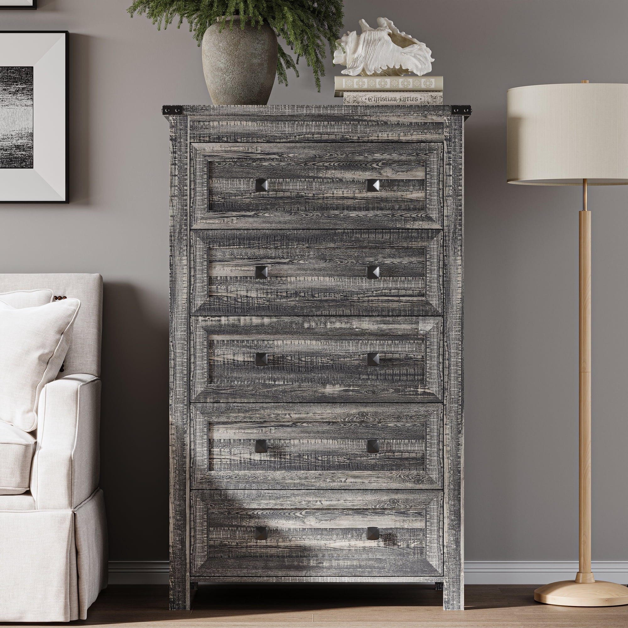 FANRAL Dresser for Bedroom with 6 Drawers, Metal Handle Closet Storage Cabinet,Wide TV Stand Chests of Drawers, Dresser