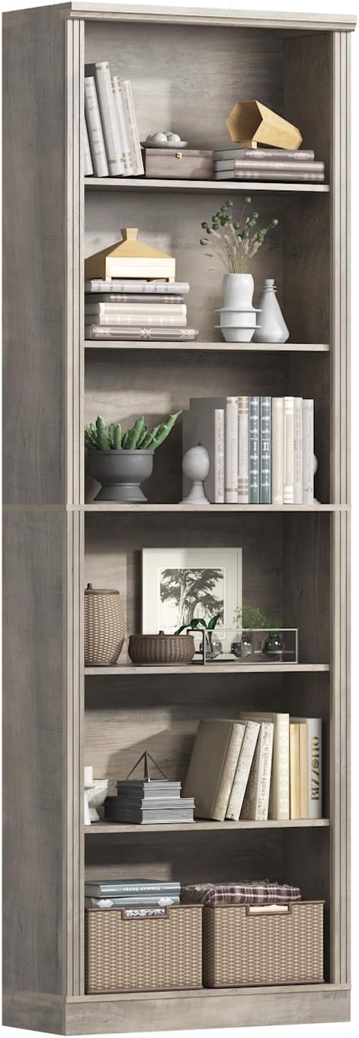 FANRAL 75" Open Bookshelf, 24" Wide 6 Tier Storage Organizer with Adjustable Shelving, Freestanding Anti-Tipping Display Shelf for Home Office Study, Bookcase