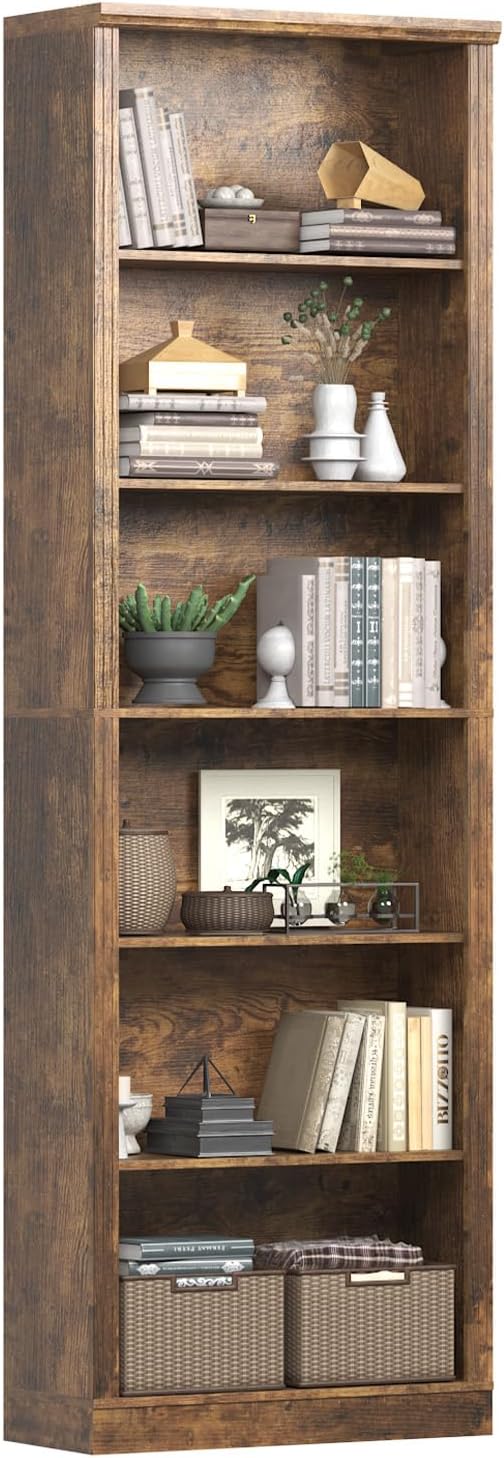 FANRAL 75" Open Bookshelf, 24" Wide 6 Tier Storage Organizer with Adjustable Shelving, Freestanding Anti-Tipping Display Shelf for Home Office Study, Bookcase