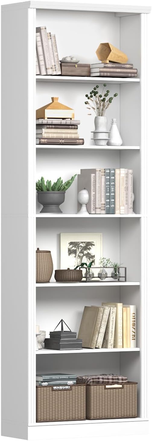 FANRAL 75" Open Bookshelf, 24" Wide 6 Tier Storage Organizer with Adjustable Shelving, Freestanding Anti-Tipping Display Shelf for Home Office Study, Bookcase