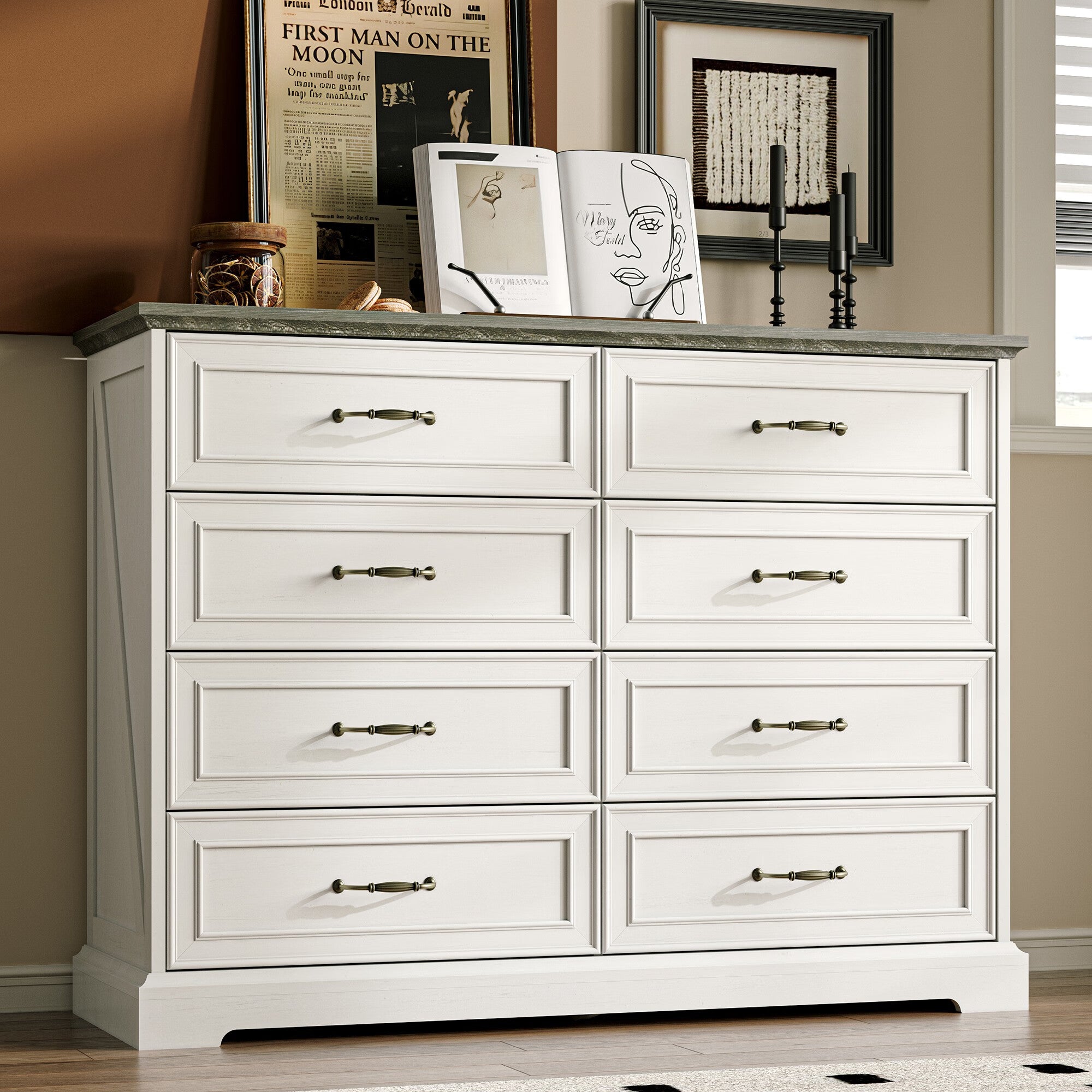 FANRAL Tall Dresser for Bedroom with 6 Drawers Chest of Drawers,en Dresser Storage Cabinet with Metal Handles, Dresser