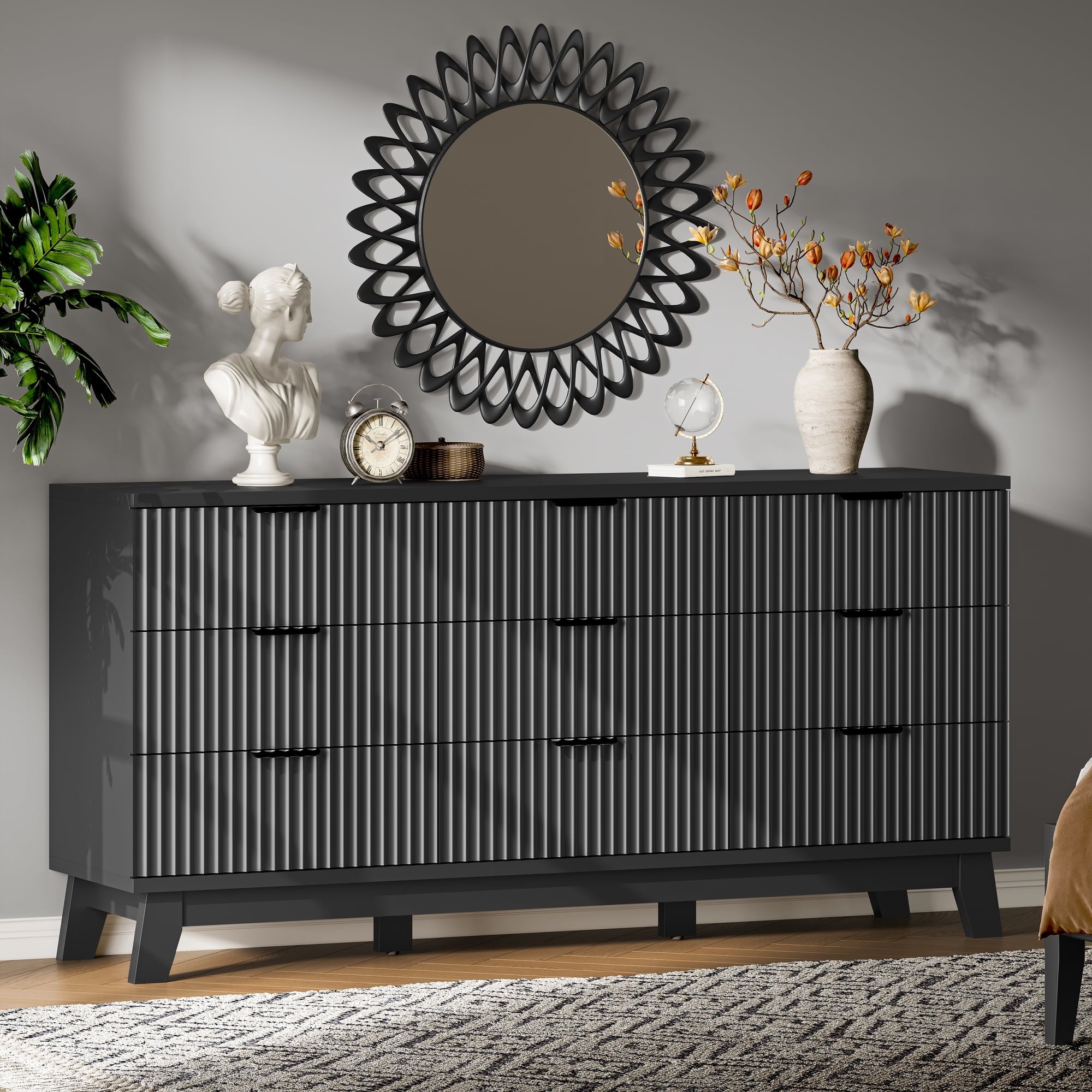 FANRAL 6 Drawers Dresser for Bedroom,54" Wide Fluted Dresser,en Dresser TV Stand,Modern Closet Clothes Storage Organizer for Bedroom, Dresser