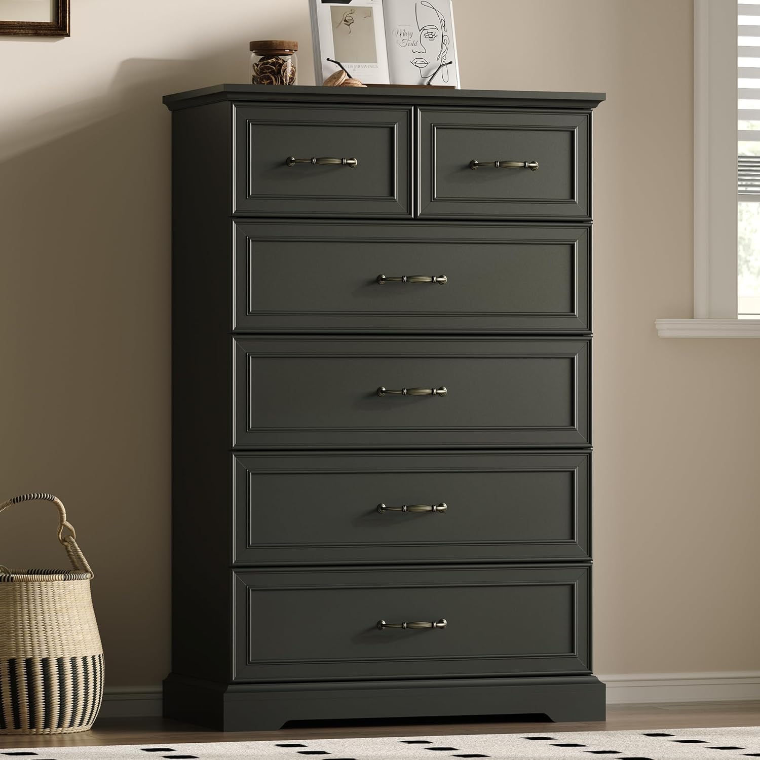FANRAL Tall Dresser for Bedroom with 6 Drawers Chest of Drawers,en Dresser Storage Cabinet with Metal Handles, Dresser