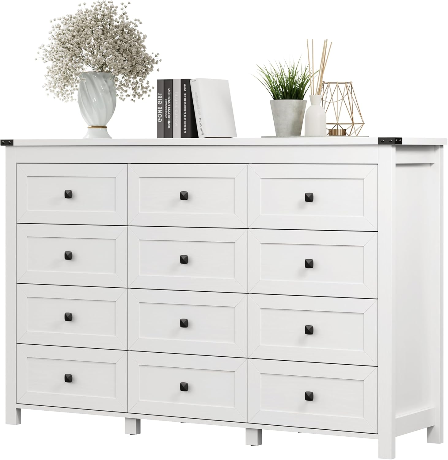 FANRAL Dresser for Bedroom with 6 Drawers, Metal Handle Closet Storage Cabinet,Wide TV Stand Chests of Drawers, Dresser