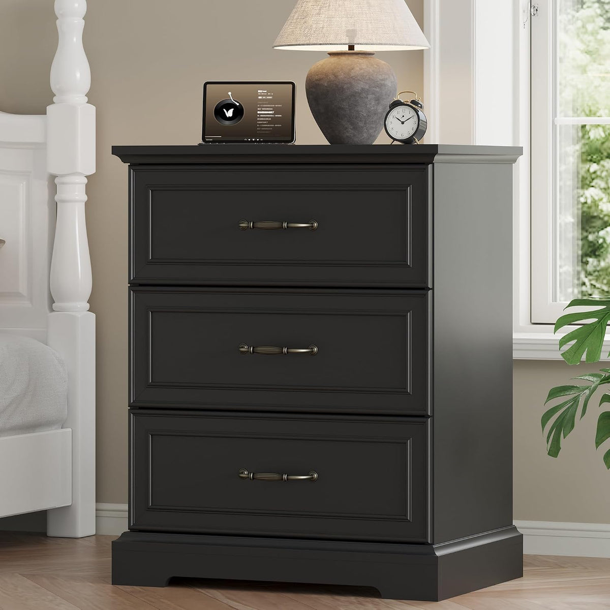FANRAL 3 Large Drawer Nightstand,29.5" Tall Night Stand,27.5" Wide Side Table, Bedside Table Modern End Table,Small Wide Dresser for Bedroom, Nightstand