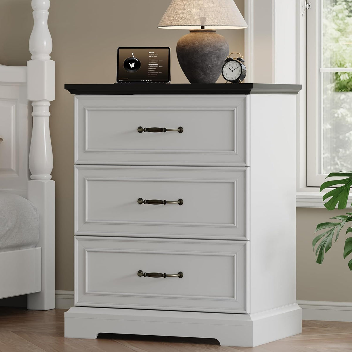 FANRAL 3 Large Drawer Nightstand,29.5" Tall Night Stand,27.5" Wide Side Table, Bedside Table Modern End Table,Small Wide Dresser for Bedroom, Nightstand
