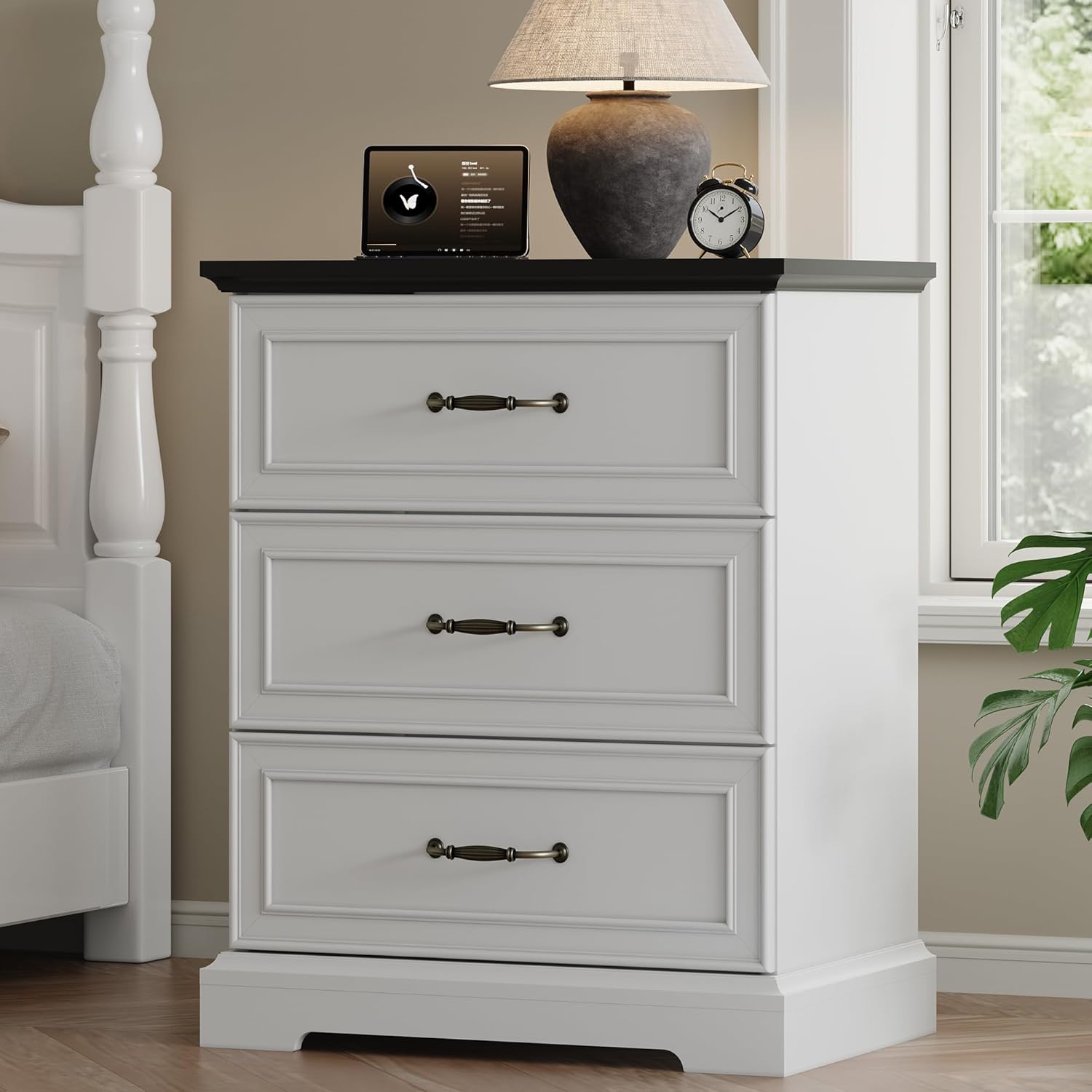 FANRAL 3 Drawer Farmhouse Nightstand,en Bedside Table with Anti-Tip Safety,Storage End Table for Bedroom Living Room, Night Stand