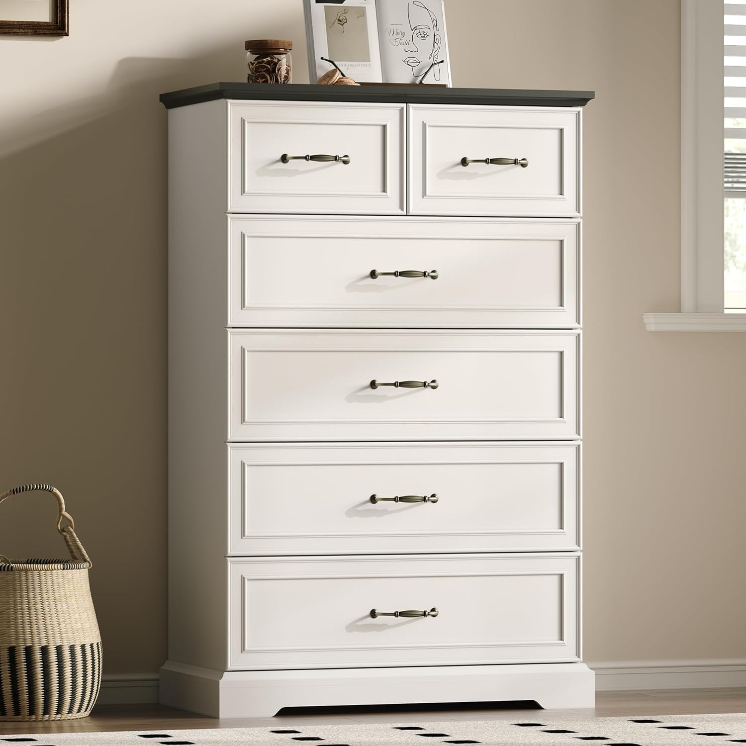 FANRAL Tall Dresser for Bedroom with 6 Drawers Chest of Drawers,en Dresser Storage Cabinet with Metal Handles, Dresser