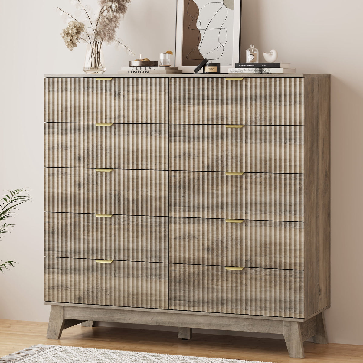 FANRAL 6 Drawers Dresser Fluted Dresser for Bedroom,en Chest of Drawers Modern Dresser for Closet, Dresser