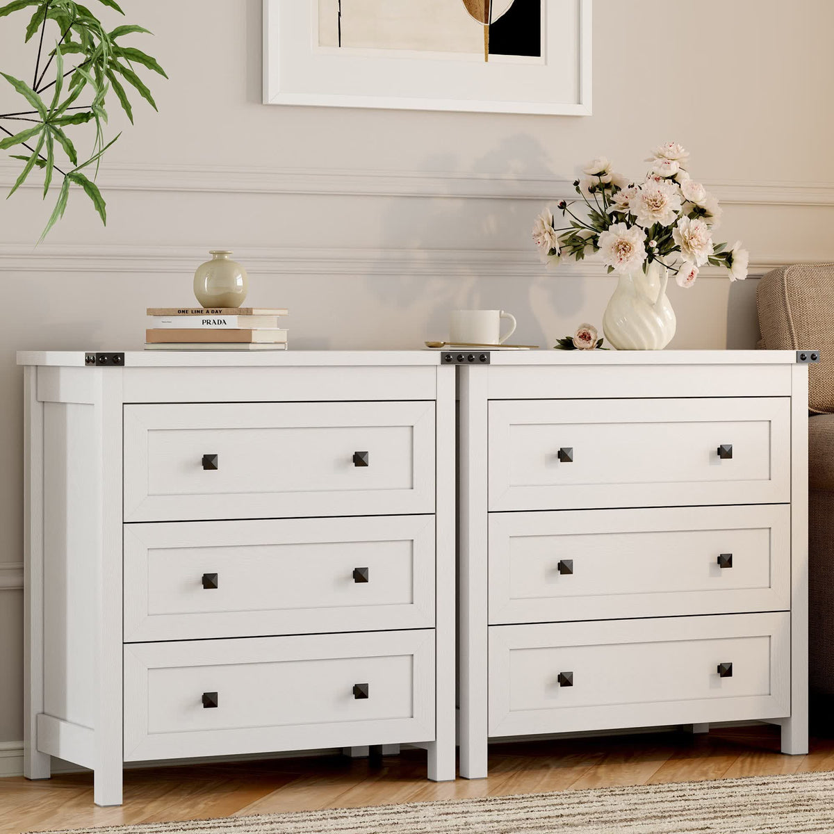 FANRAL 3 Large Drawer Nightstand,29.5" Tall Night Stand,27.5" Wide Side Table, Bedside Table Modern End Table,Small Wide Dresser for Bedroom, Nightstand