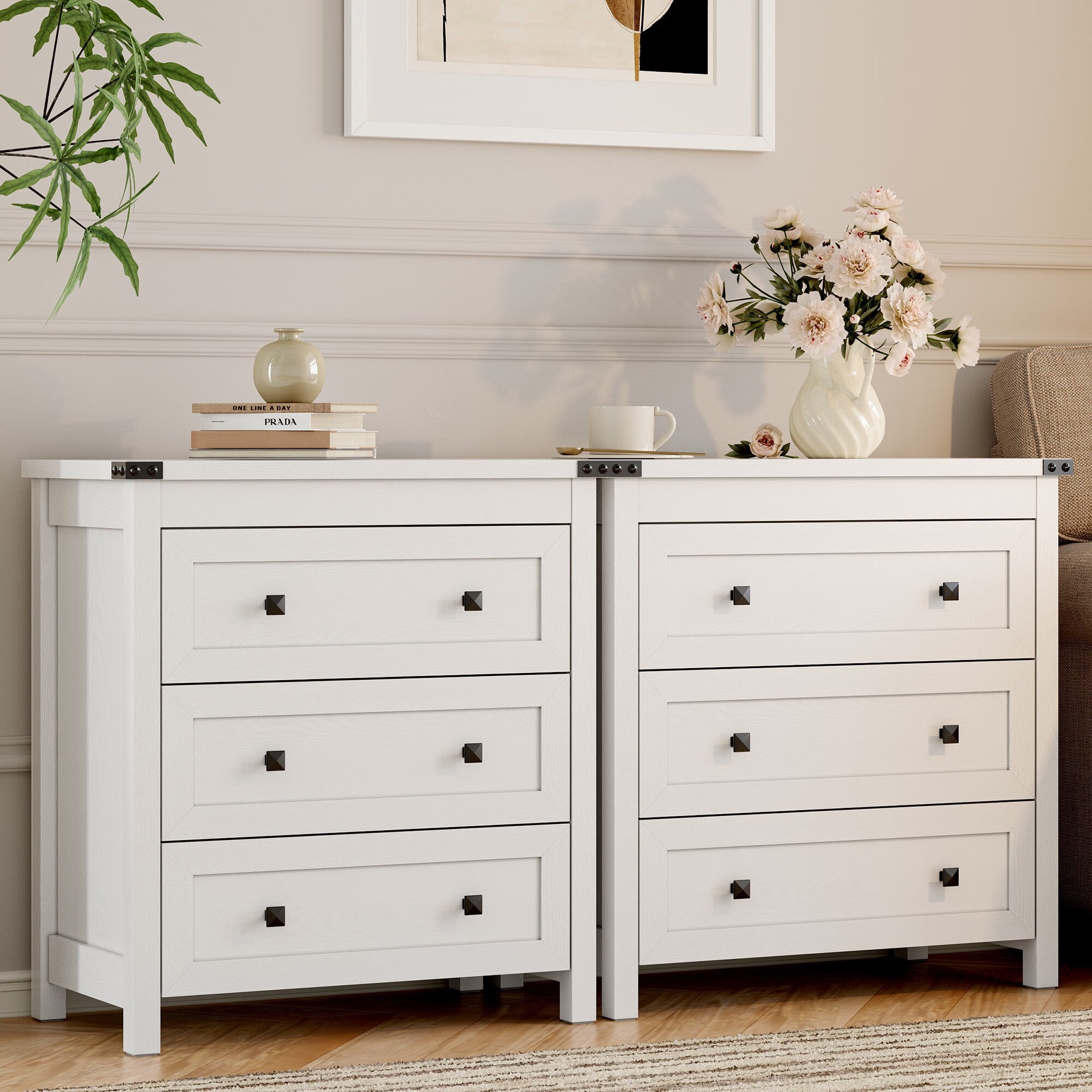 FANRAL 3 Large Drawer Nightstand,29.5" Tall Night Stand,27.5" Wide Side Table, Bedside Table Modern End Table,Small Wide Dresser for Bedroom, Nightstand