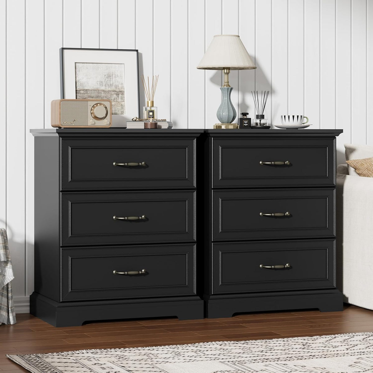 FANRAL 3 Large Drawer Nightstand,29.5" Tall Night Stand,27.5" Wide Side Table, Bedside Table Modern End Table,Small Wide Dresser for Bedroom, Nightstand