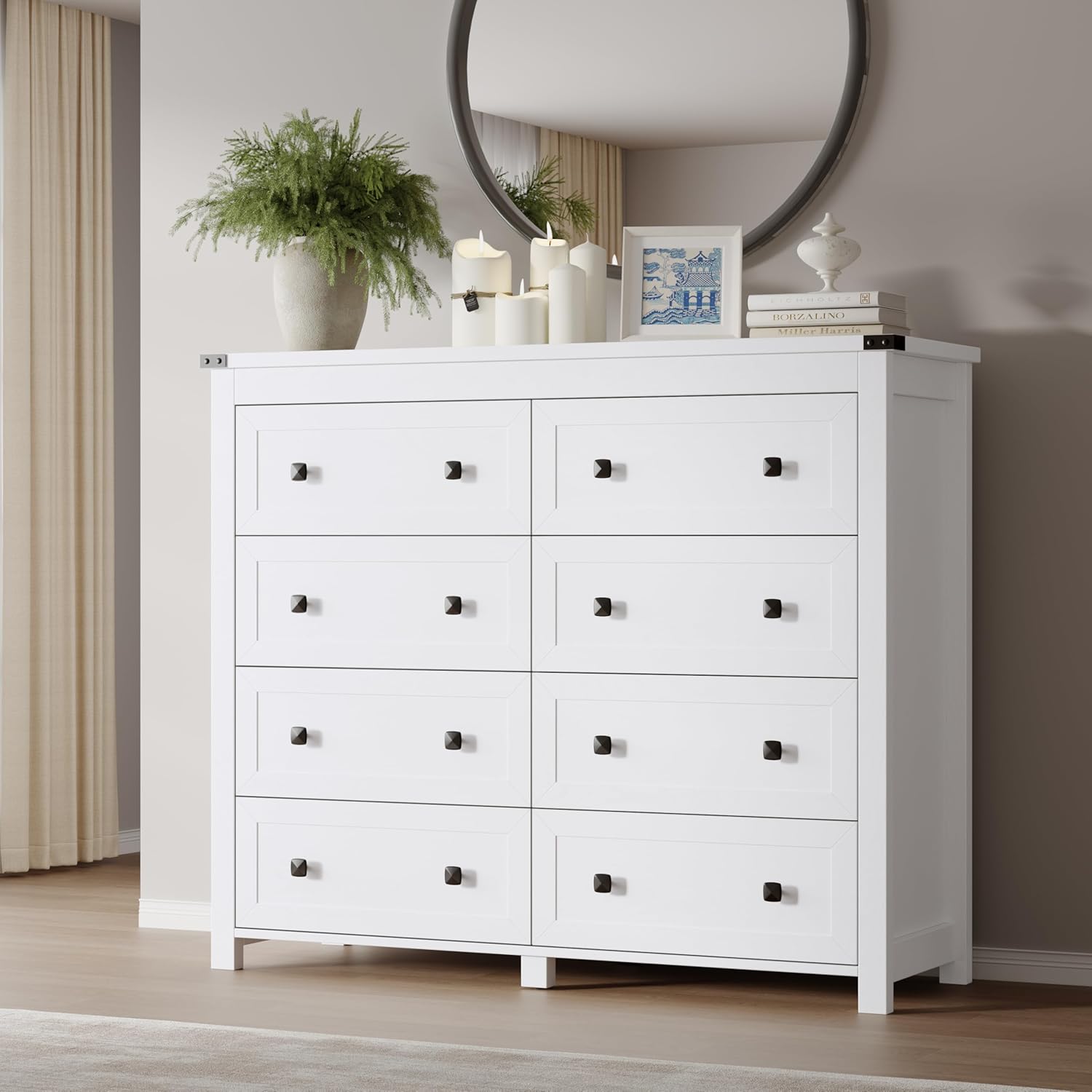 FANRAL Dresser for Bedroom with 6 Drawers, Metal Handle Closet Storage Cabinet,Wide TV Stand Chests of Drawers, Dresser