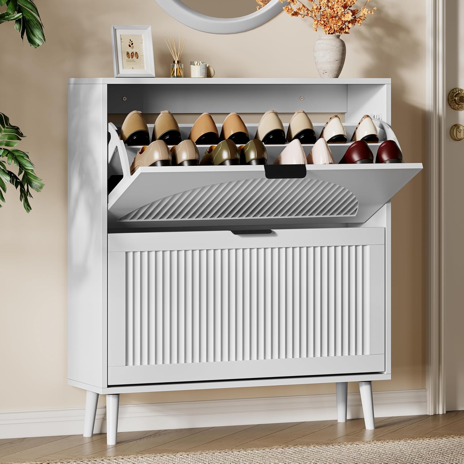 FANRAL Shoe Storage Cabinet for Entryway, Shoe Cabinet Storage with 3 Flip Drawers,Shoe Cabinet for Entryway Slim Space,3 Tier Shoe Cabinet Freestanding Shoe Rack for Entryway,Hallway