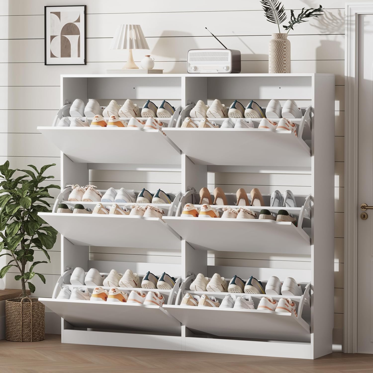 FANRAL Shoe Storage Cabinet for Entryway, Shoe Cabinet Storage with 3 Flip Drawers,Shoe Cabinet for Entryway Slim Space,3 Tier Shoe Cabinet Freestanding Shoe Rack for Entryway,Hallway