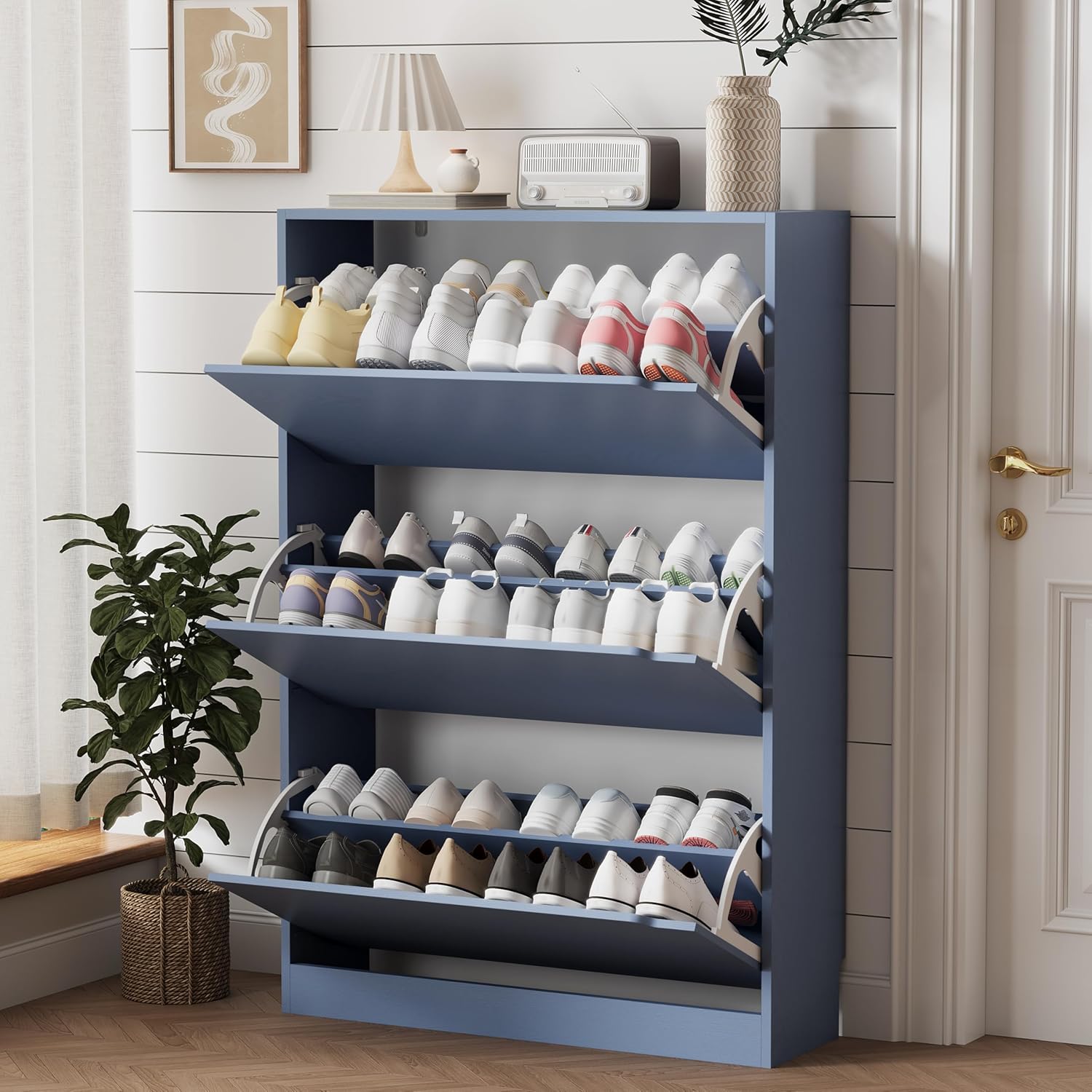 FANRAL Shoe Storage Cabinet for Entryway, Shoe Cabinet Storage with 3 Flip Drawers,Shoe Cabinet for Entryway Slim Space,3 Tier Shoe Cabinet Freestanding Shoe Rack for Entryway,Hallway