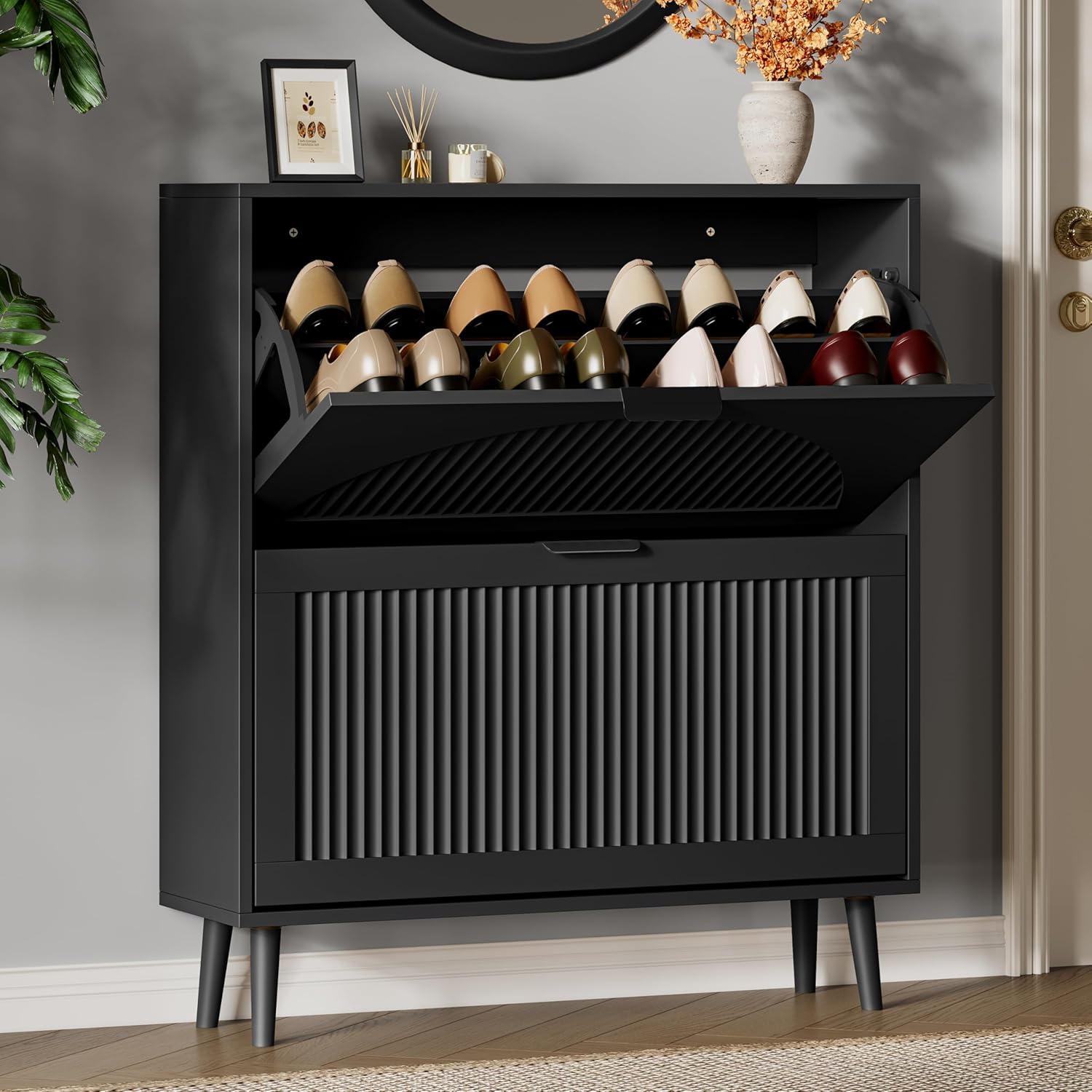 FANRAL Shoe Storage Cabinet for Entryway, Shoe Cabinet Storage with 3 Flip Drawers,Shoe Cabinet for Entryway Slim Space,3 Tier Shoe Cabinet Freestanding Shoe Rack for Entryway,Hallway