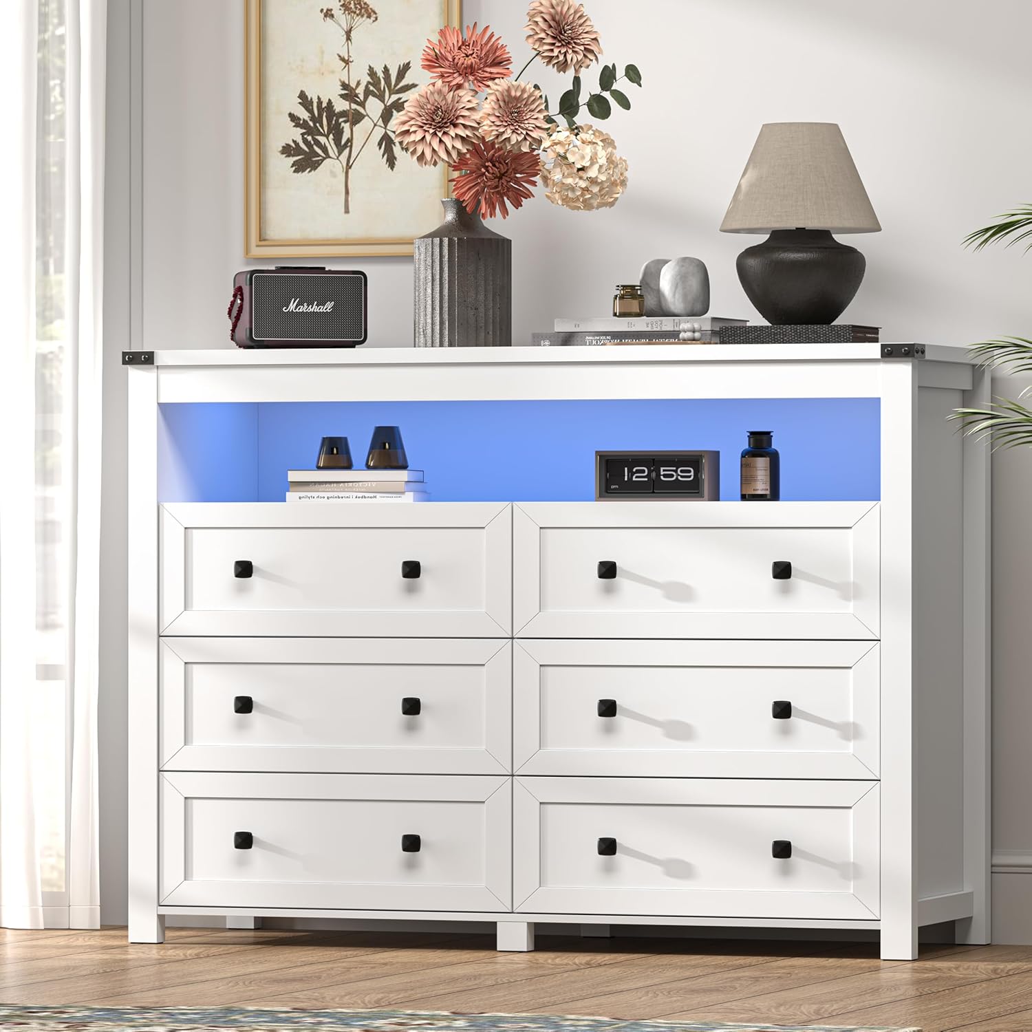 FANRAL Dresser for Bedroom with 6 Drawers, Metal Handle Closet Storage Cabinet,Wide TV Stand Chests of Drawers, Dresser