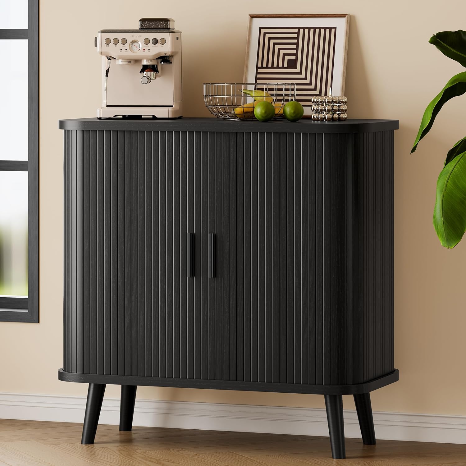 FANRAL 31.5" Wide Fluted Sideboard Buffet Cabinet with Sliding Door,Adjustable Shelves,Multi-Functional Storage Console for Kitchen Dining Room Living Room, Storage Cabinet