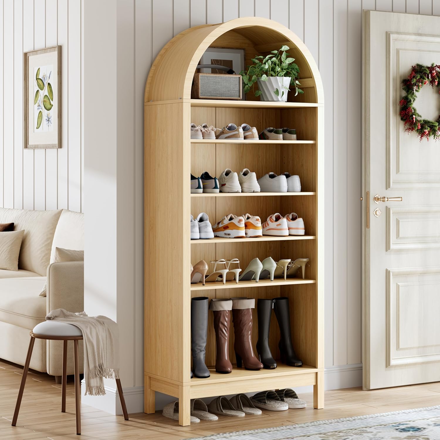 FANRAL 70" Tall Shoe Cabinet Entryway,30"W Arched Shoe Cabinet,7-Tier Shoe Storage,Large Freestanding Shoe Organizer, Shoe Cabinet