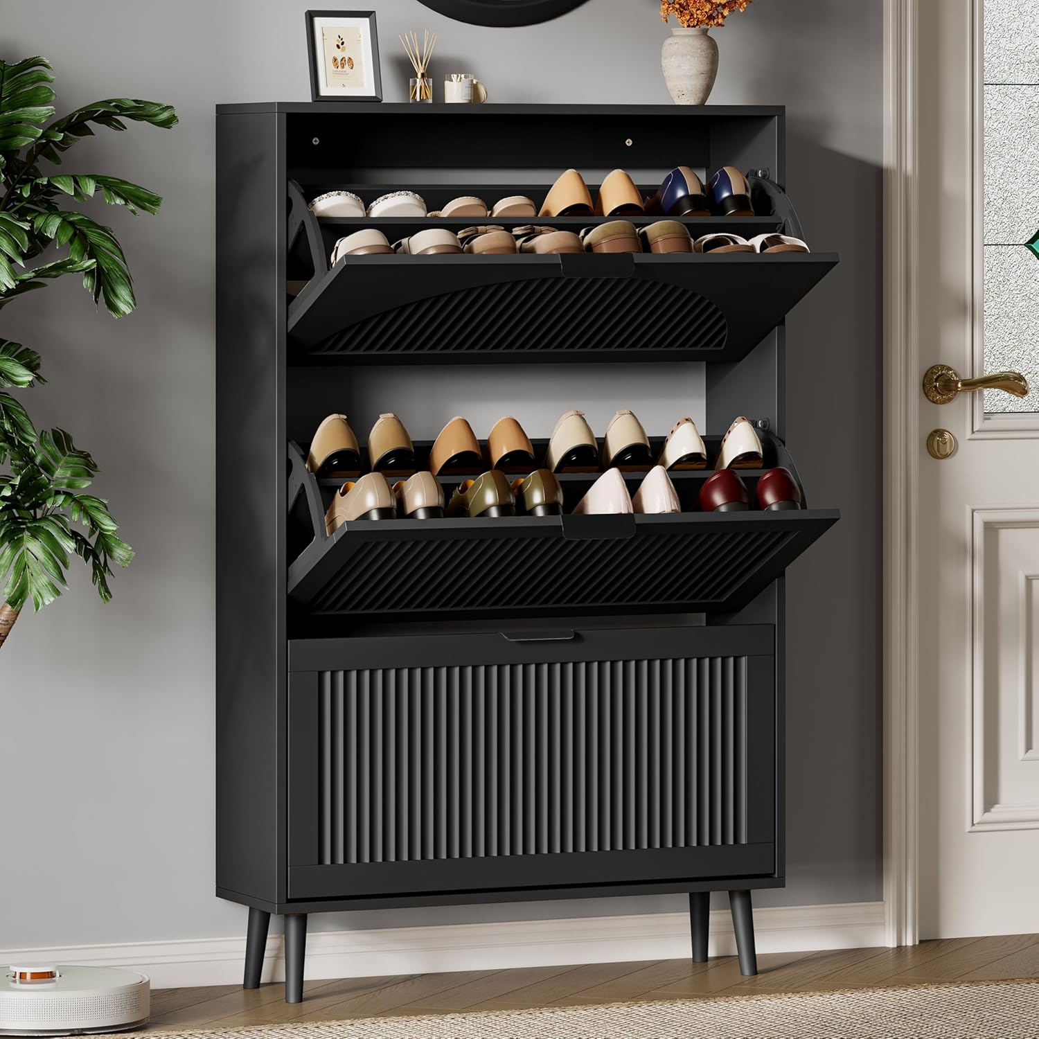 FANRAL Shoe Storage Cabinet for Entryway, Shoe Cabinet Storage with 3 Flip Drawers,Shoe Cabinet for Entryway Slim Space,3 Tier Shoe Cabinet Freestanding Shoe Rack for Entryway,Hallway