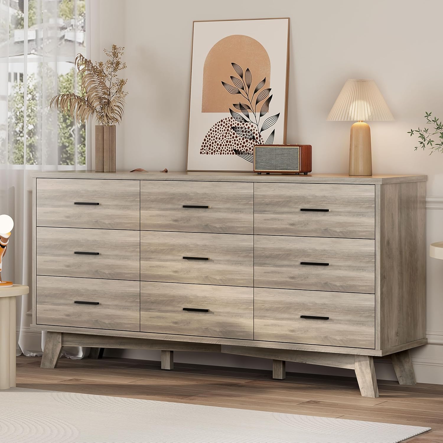 FANRAL 6 Drawers Dresser for Bedroom, Modern Chest of Drawers with X-Shaped Sturdy Base, Dresser