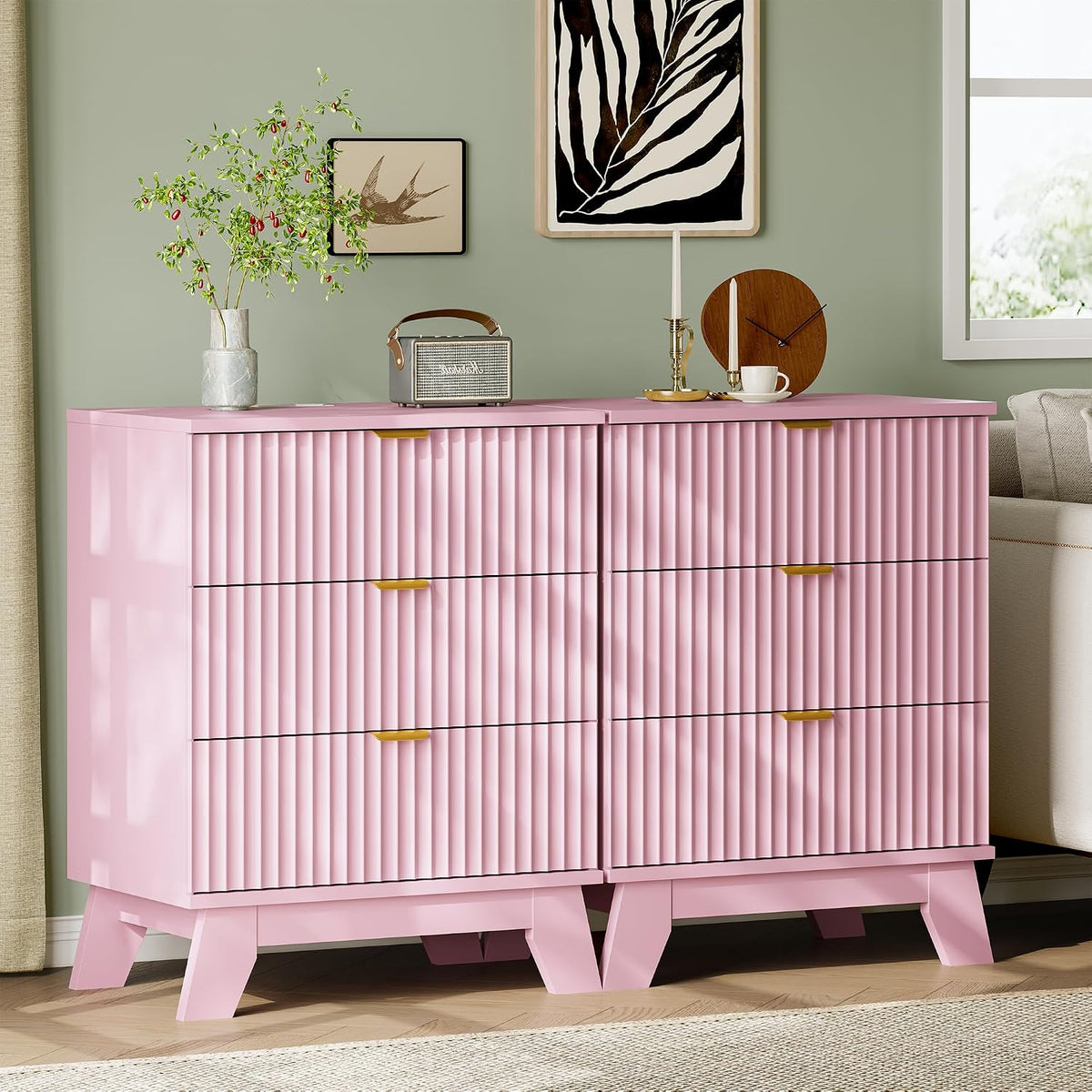 FANRAL 3 Large Drawer Nightstand,30" Tall Night Stand,24" Wide Side Table, Fluted Bedside Table Modern End Table Small Dresser for Bedroom, Nightstand