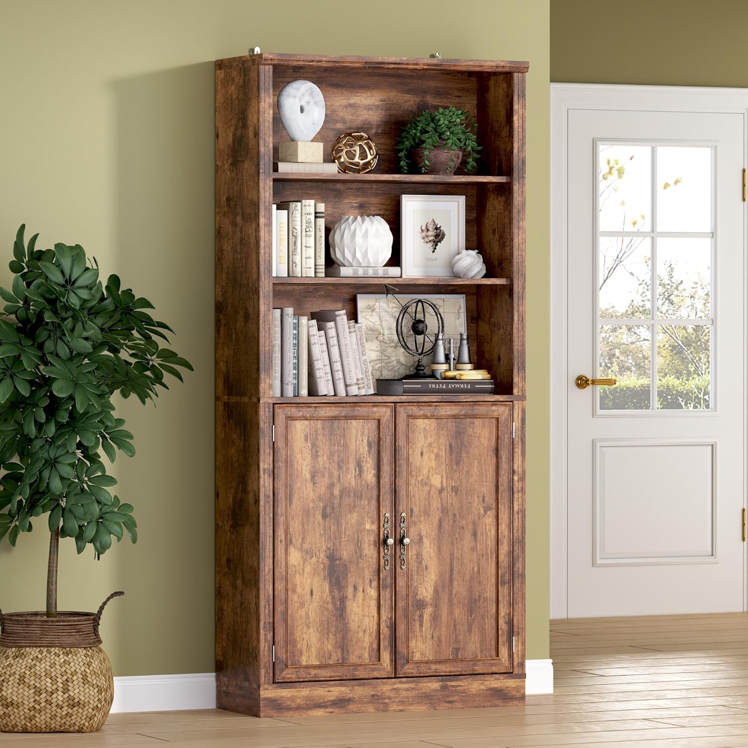 FANRAL 75" Open Bookshelf, 24" Wide 6 Tier Storage Organizer with Adjustable Shelving, Freestanding Anti-Tipping Display Shelf for Home Office Study, Bookcase