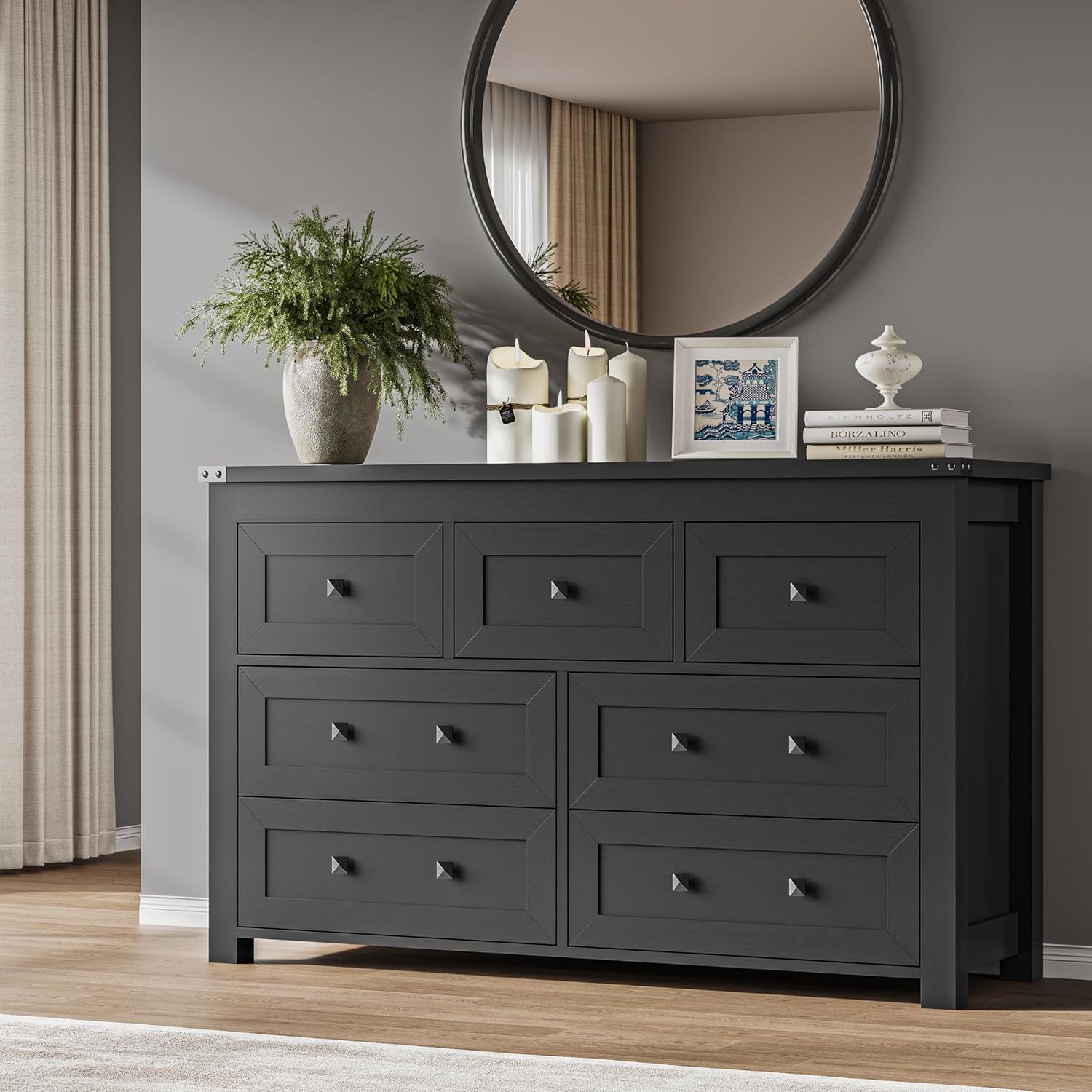 FANRAL Dresser for Bedroom with 6 Drawers, Metal Handle Closet Storage Cabinet,Wide TV Stand Chests of Drawers, Dresser