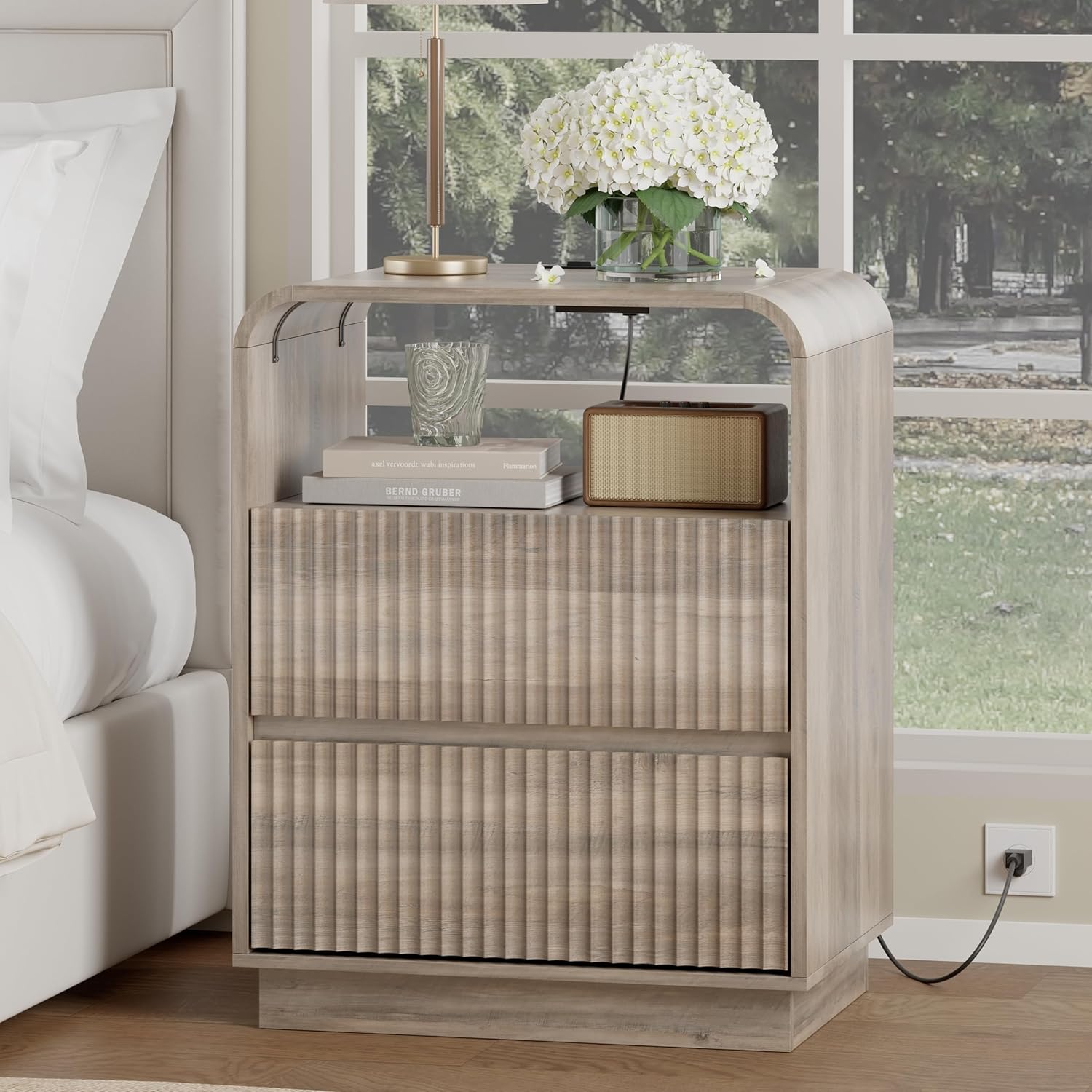 FANRAL 6 Drawer Wide Dresser with LED Lights,Modern Fluted Chest of Drawers with Floating LED Base, Dresser for Bedroom